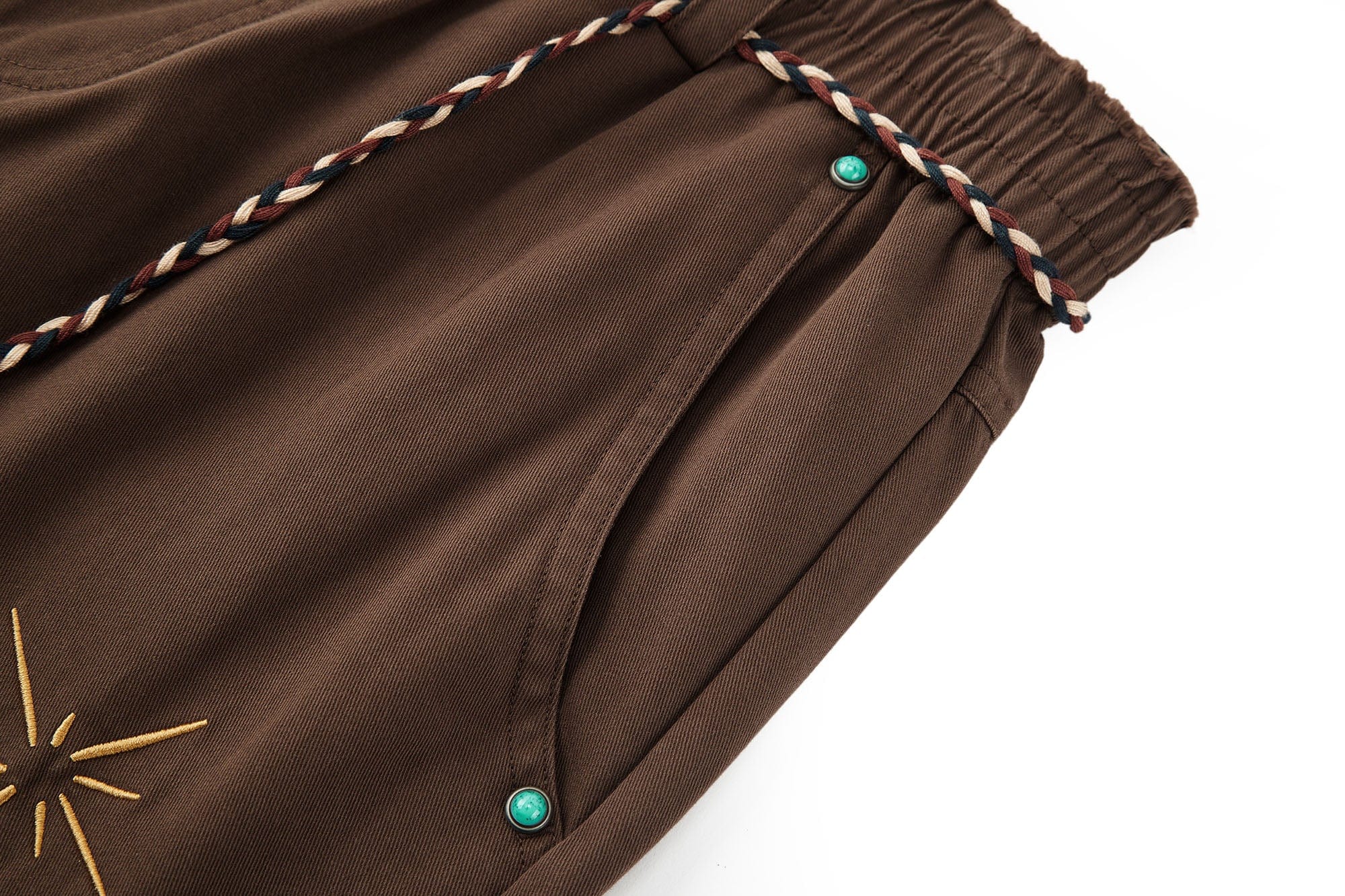BONELESS Ethnic Embroidered Webbing Beaded Drawstring Pants