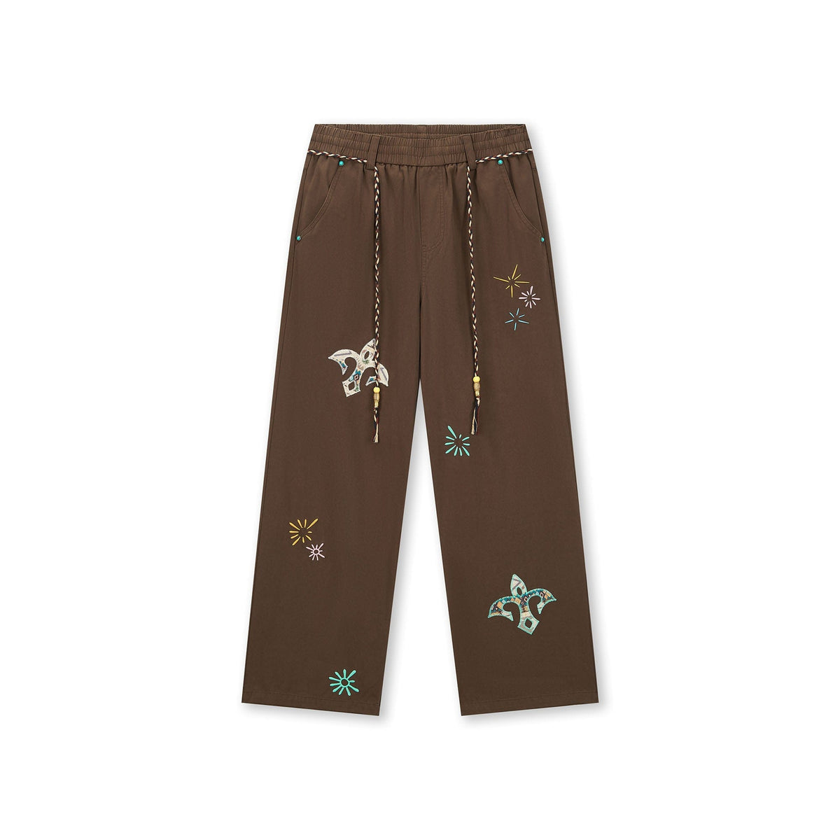 BONELESS Ethnic Embroidered Webbing Beaded Drawstring Pants