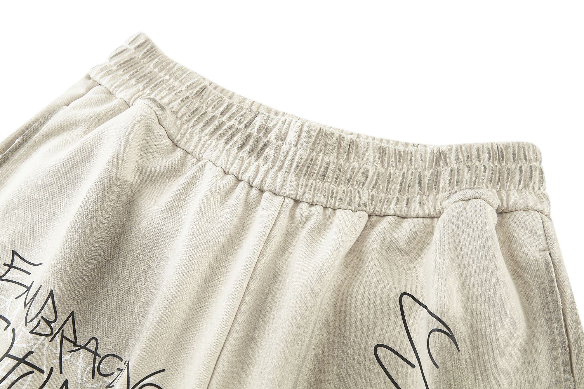 BONELESS Graffiti Distressed Washed Raw-Edge Shorts