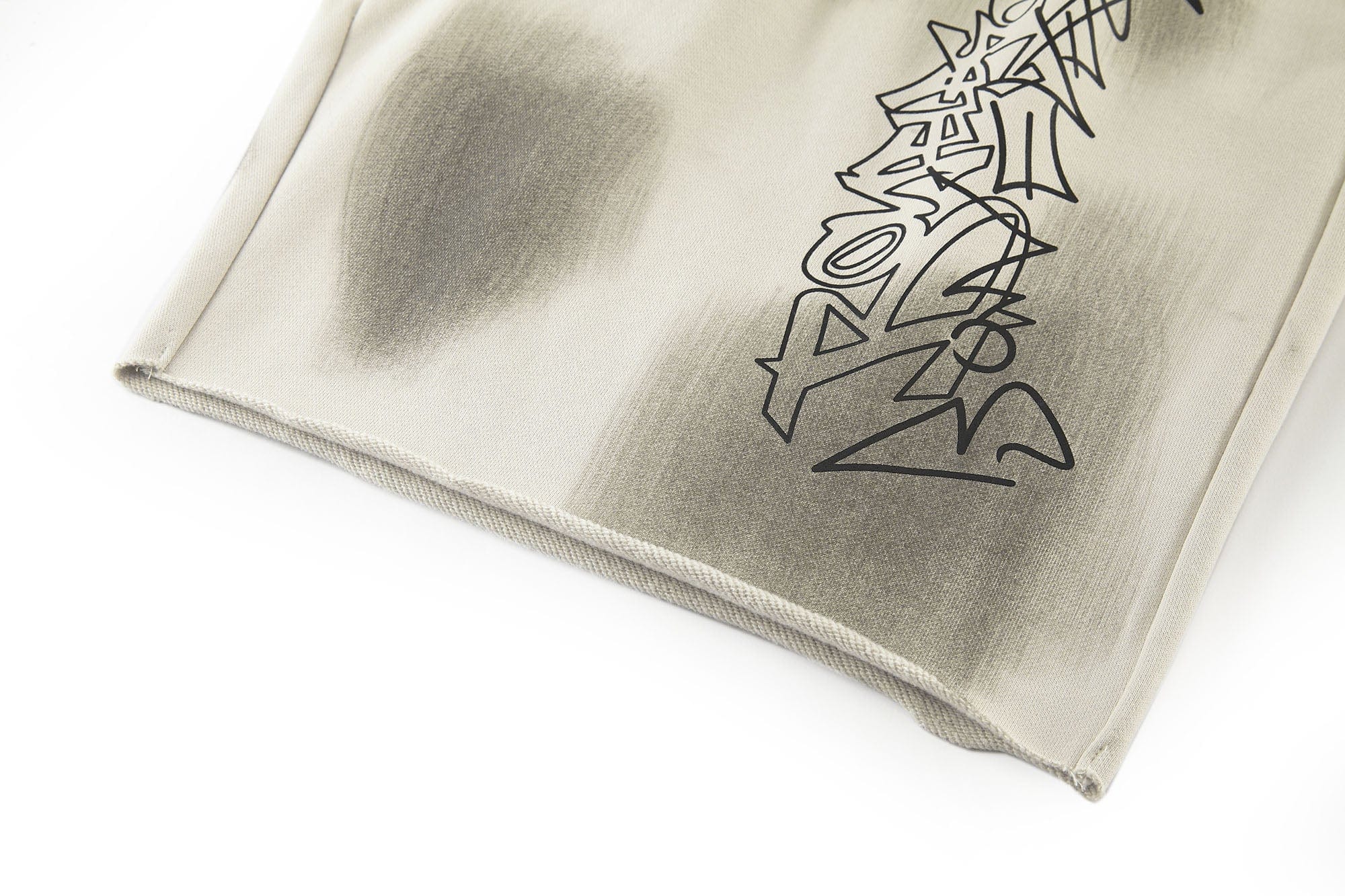 BONELESS Graffiti Distressed Washed Raw-Edge Shorts
