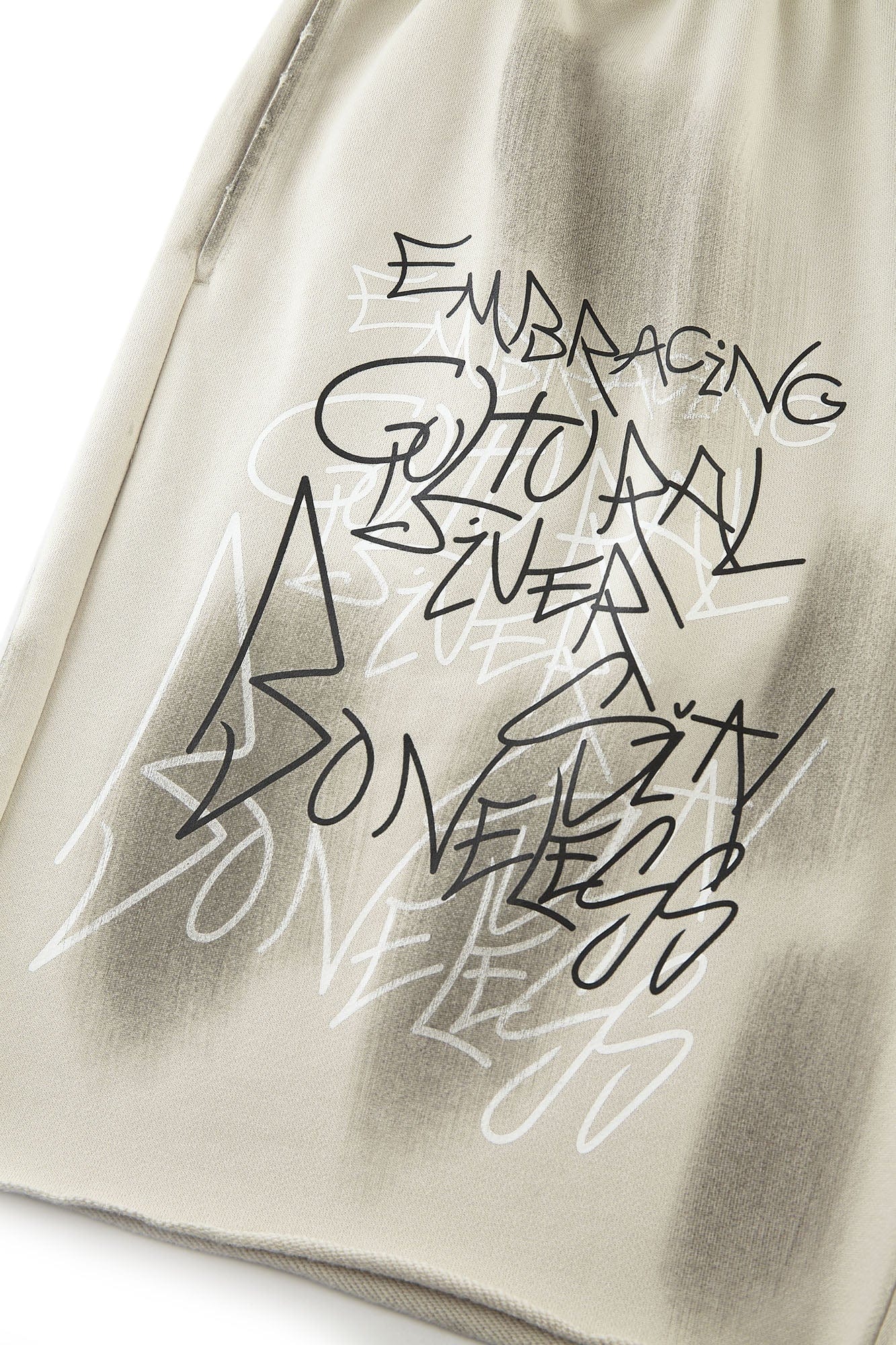 BONELESS Graffiti Distressed Washed Raw-Edge Shorts