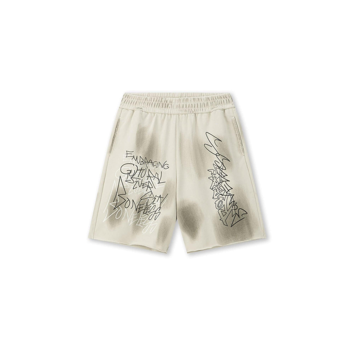 BONELESS Graffiti Distressed Washed Raw-Edge Shorts