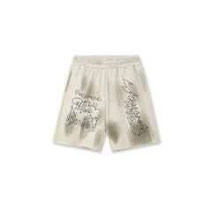 BONELESS Graffiti Distressed Washed Raw-Edge Shorts