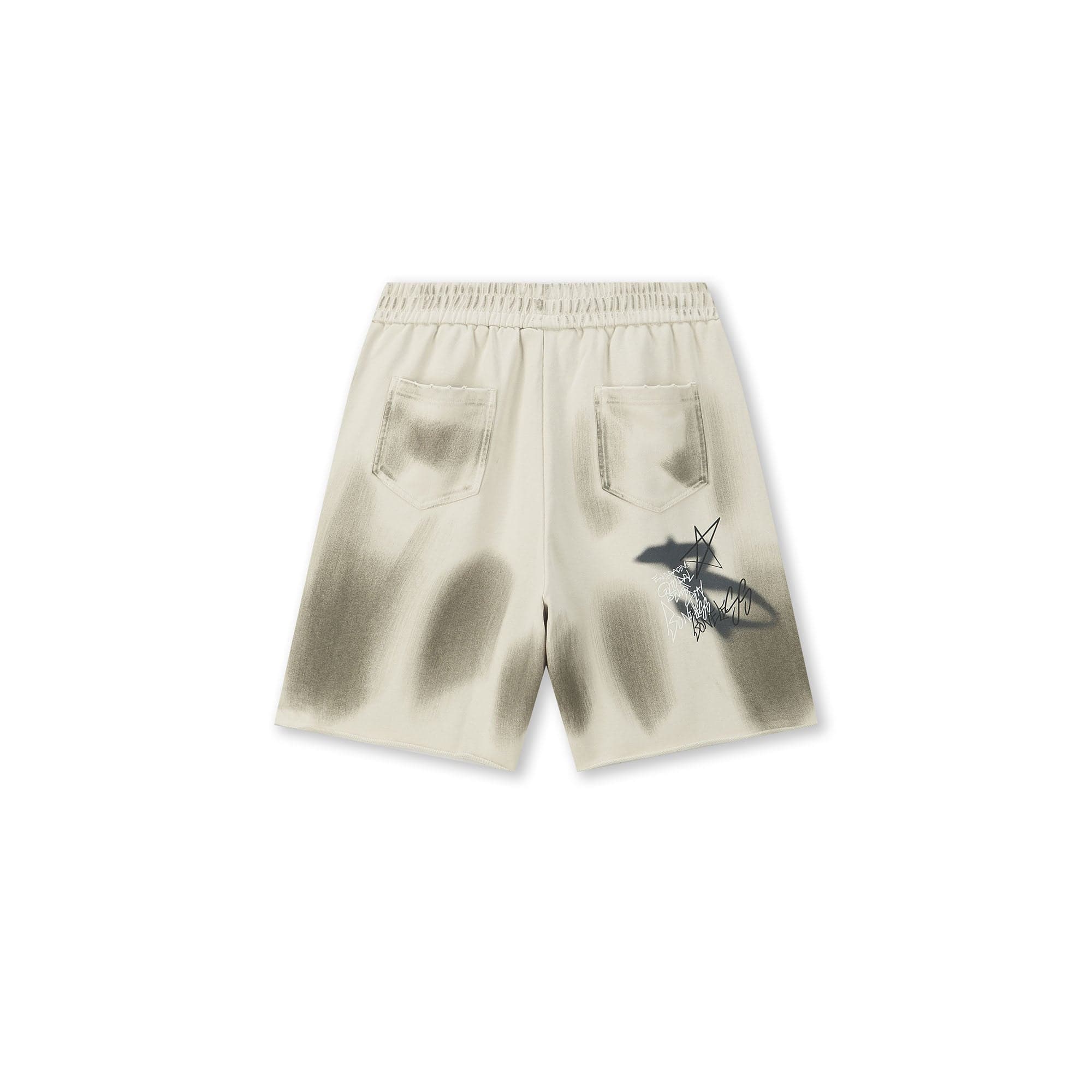 BONELESS Graffiti Distressed Washed Raw-Edge Shorts