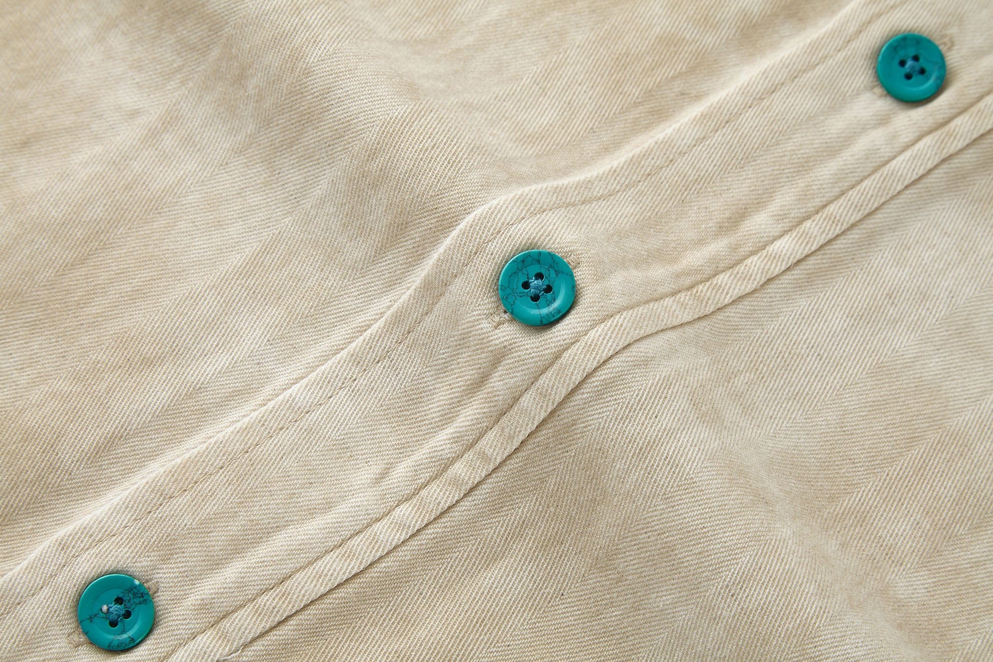 BONELESS Distressed Turquoise-Button Frayed-Hem Half Shirt