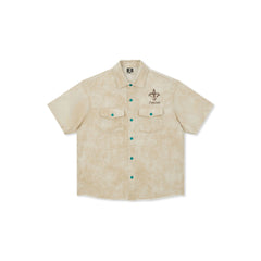 BONELESS Distressed Turquoise-Button Frayed-Hem Half Shirt