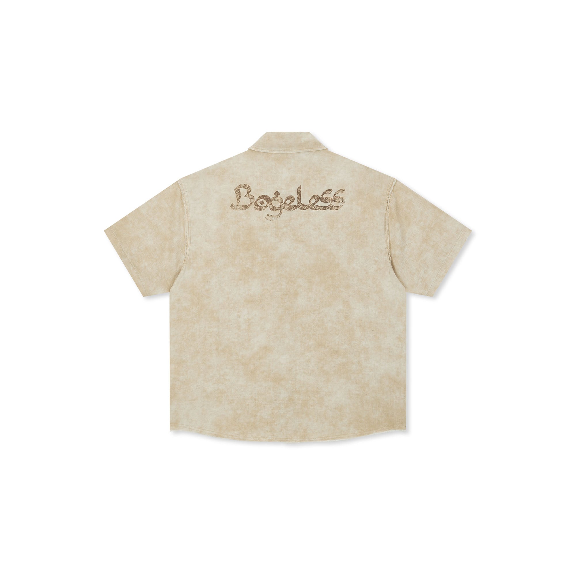 BONELESS Distressed Turquoise-Button Frayed-Hem Half Shirt