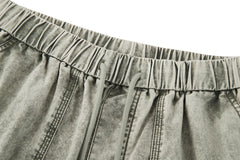 BONELESS Washed Pleated-Knee Drawstring Cargo Pants