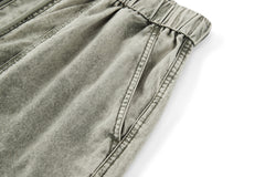 BONELESS Washed Pleated-Knee Drawstring Cargo Pants