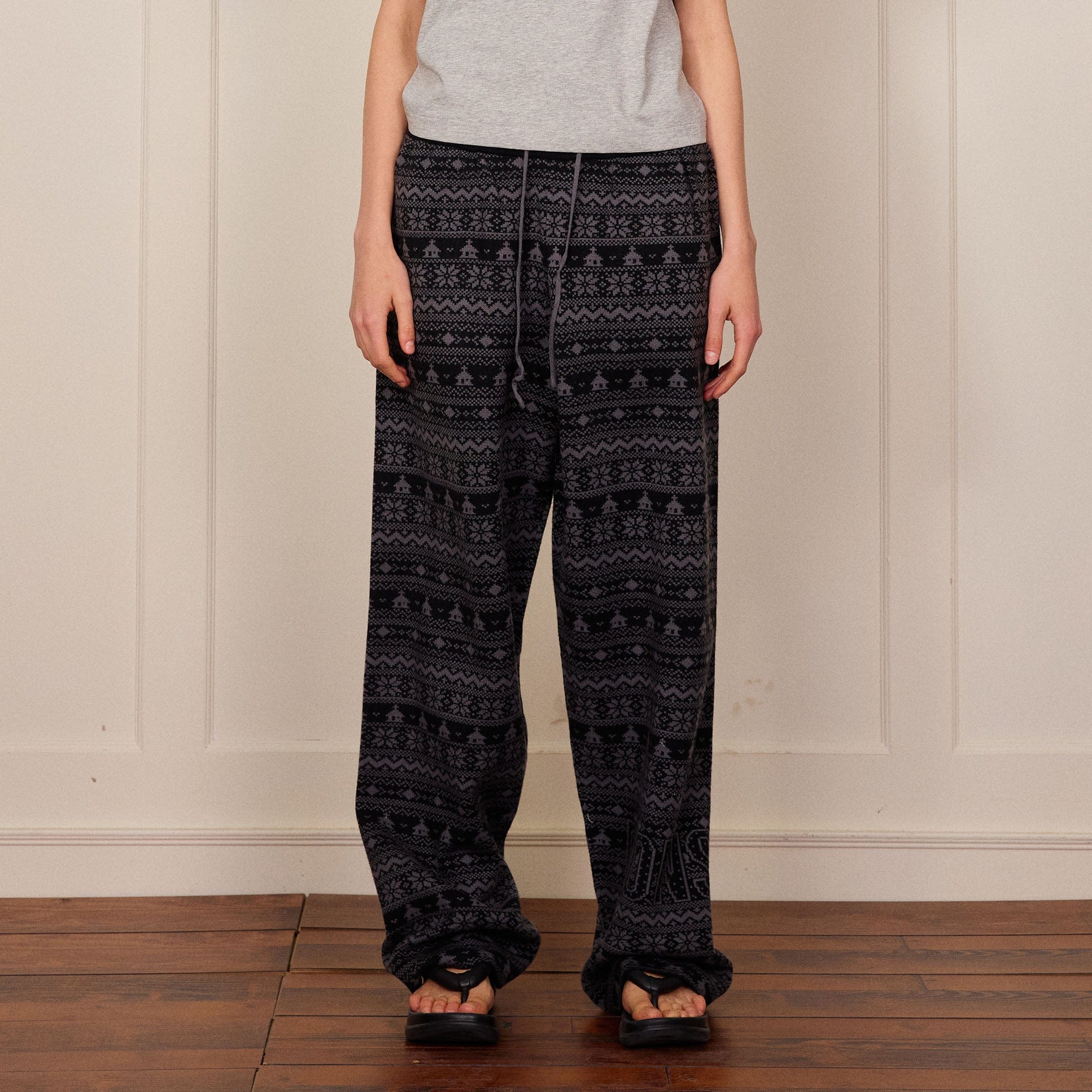 DONSMOKE Fair Isle Knit Wide-Leg Pants