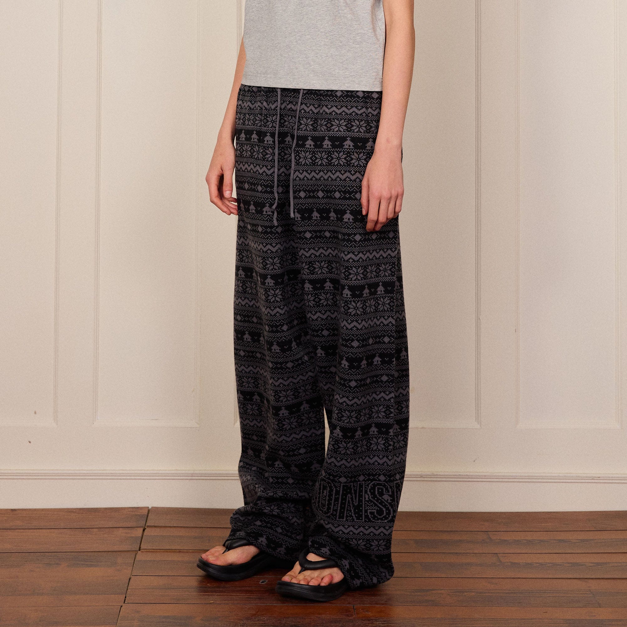 DONSMOKE Fair Isle Knit Wide-Leg Pants