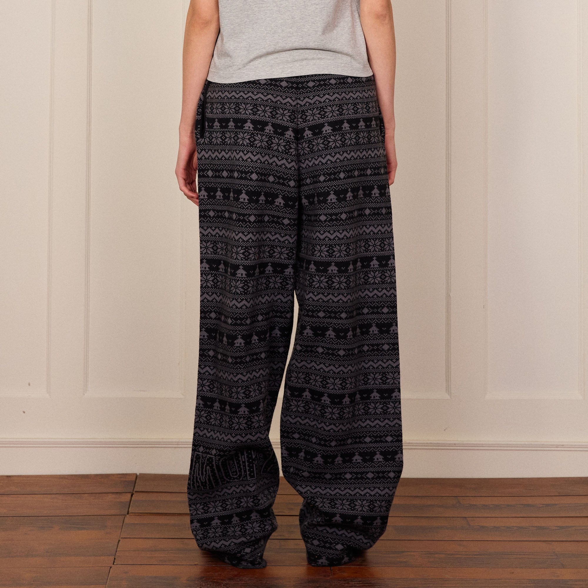DONSMOKE Fair Isle Knit Wide-Leg Pants
