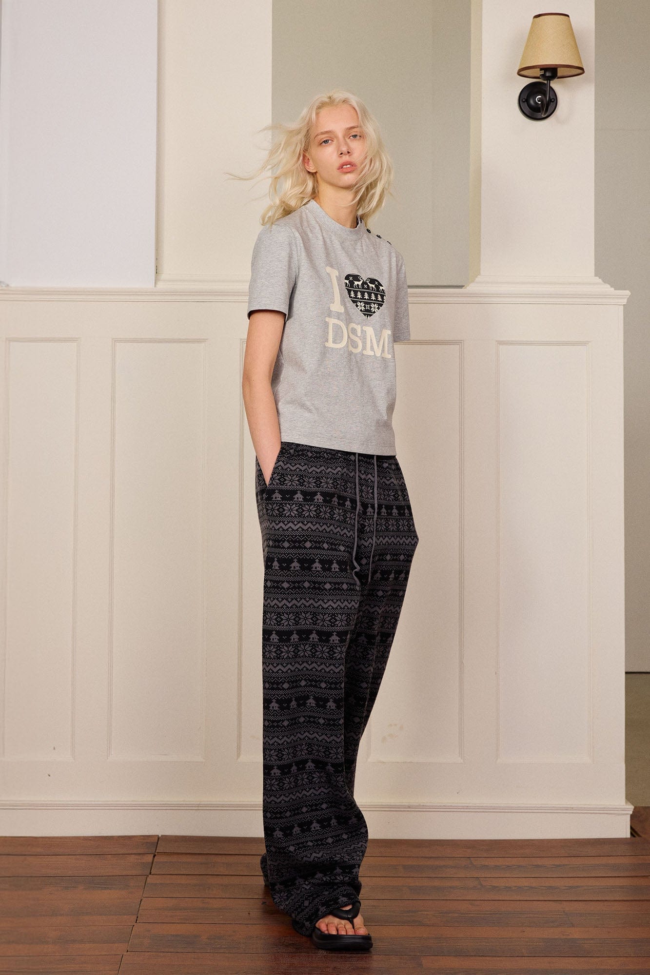 DONSMOKE Fair Isle Knit Wide-Leg Pants