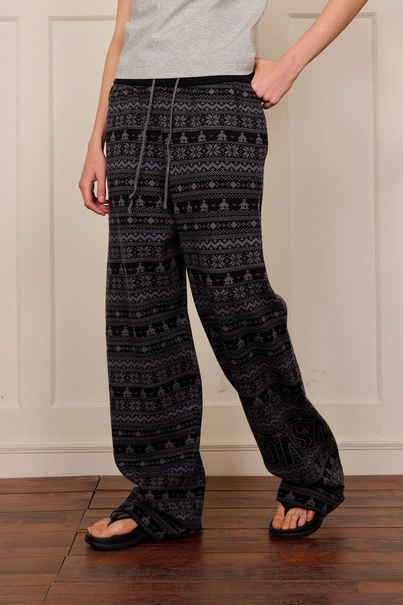 DONSMOKE Fair Isle Knit Wide-Leg Pants