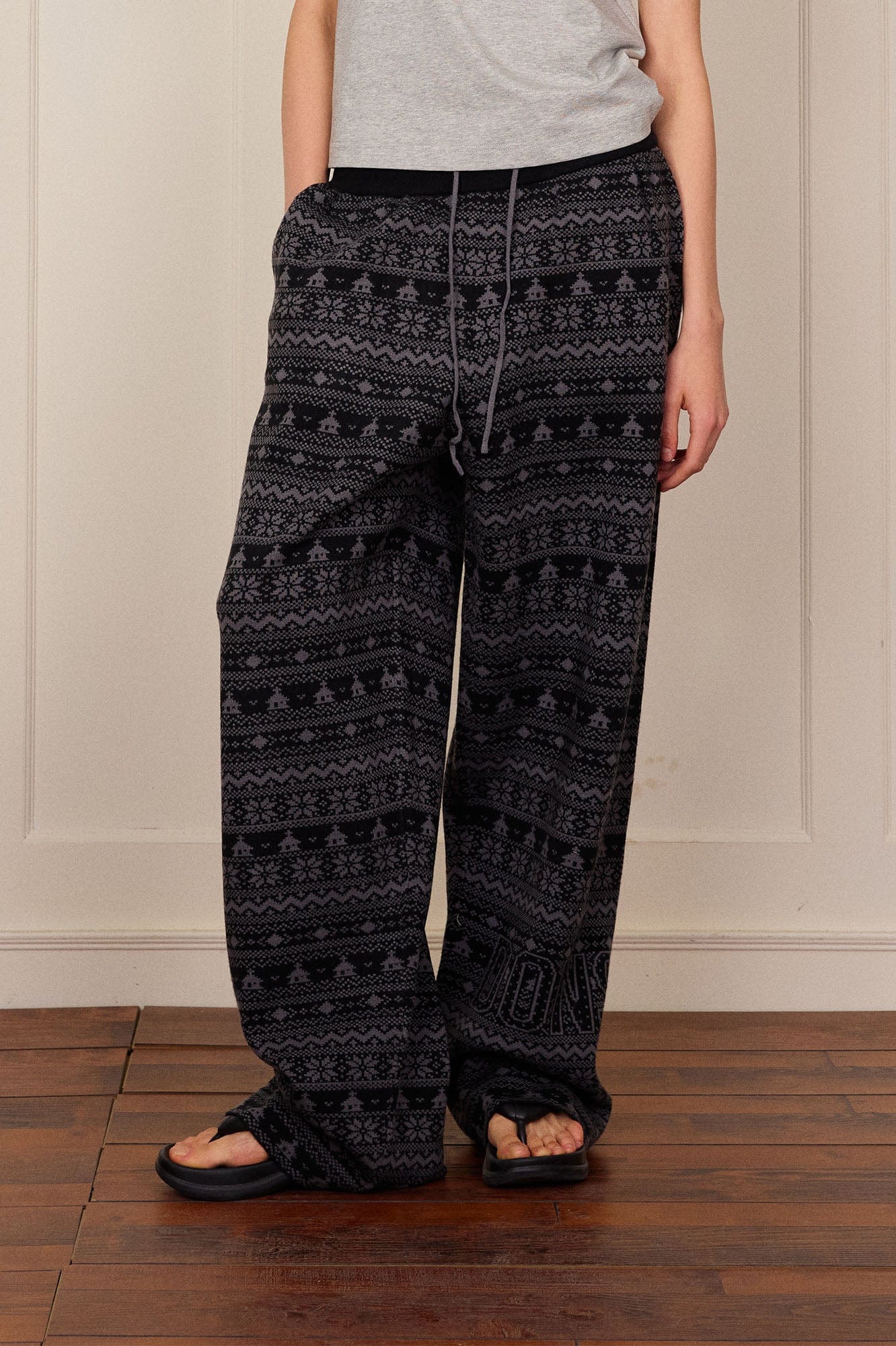 DONSMOKE Fair Isle Knit Wide-Leg Pants