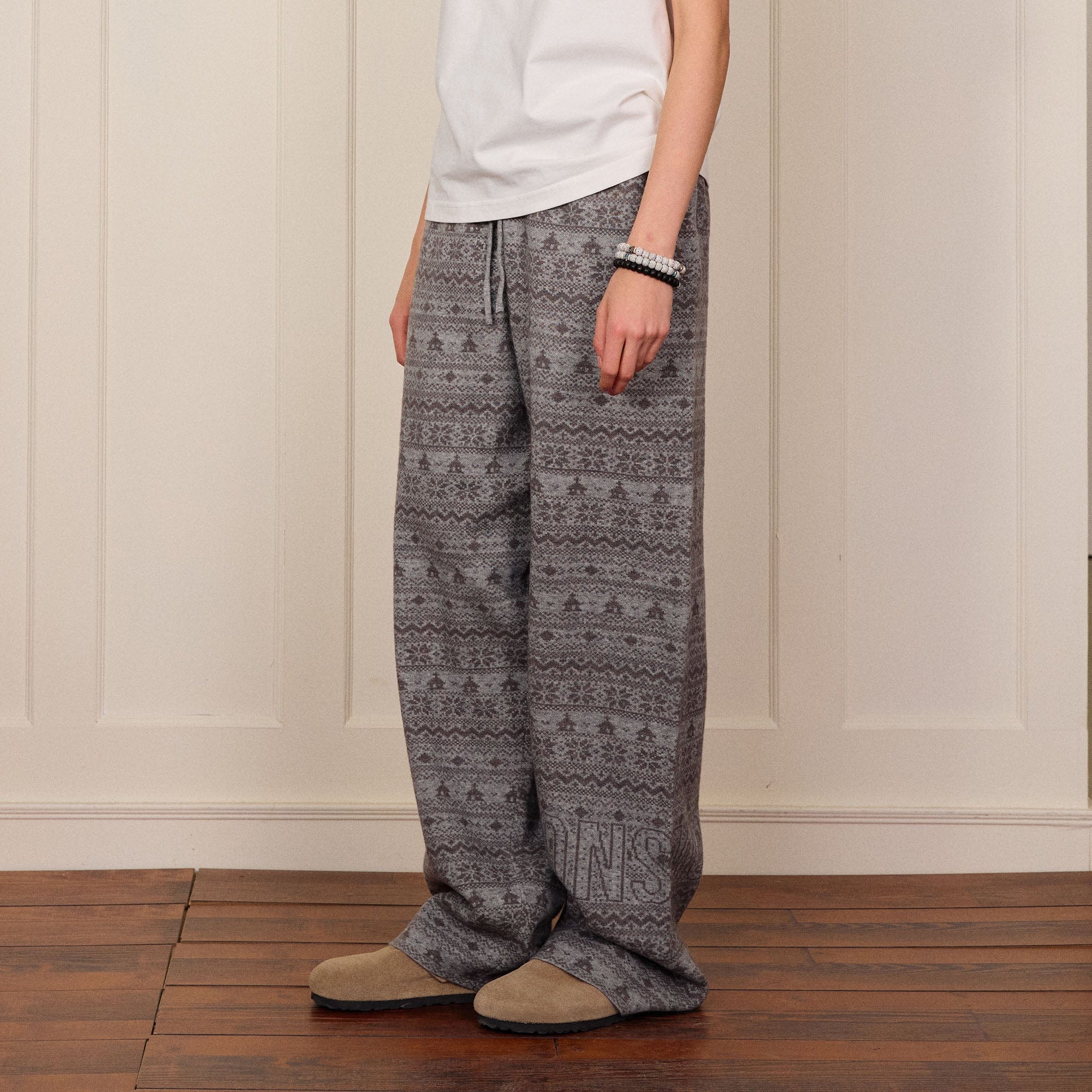 DONSMOKE Fair Isle Knit Wide-Leg Pants