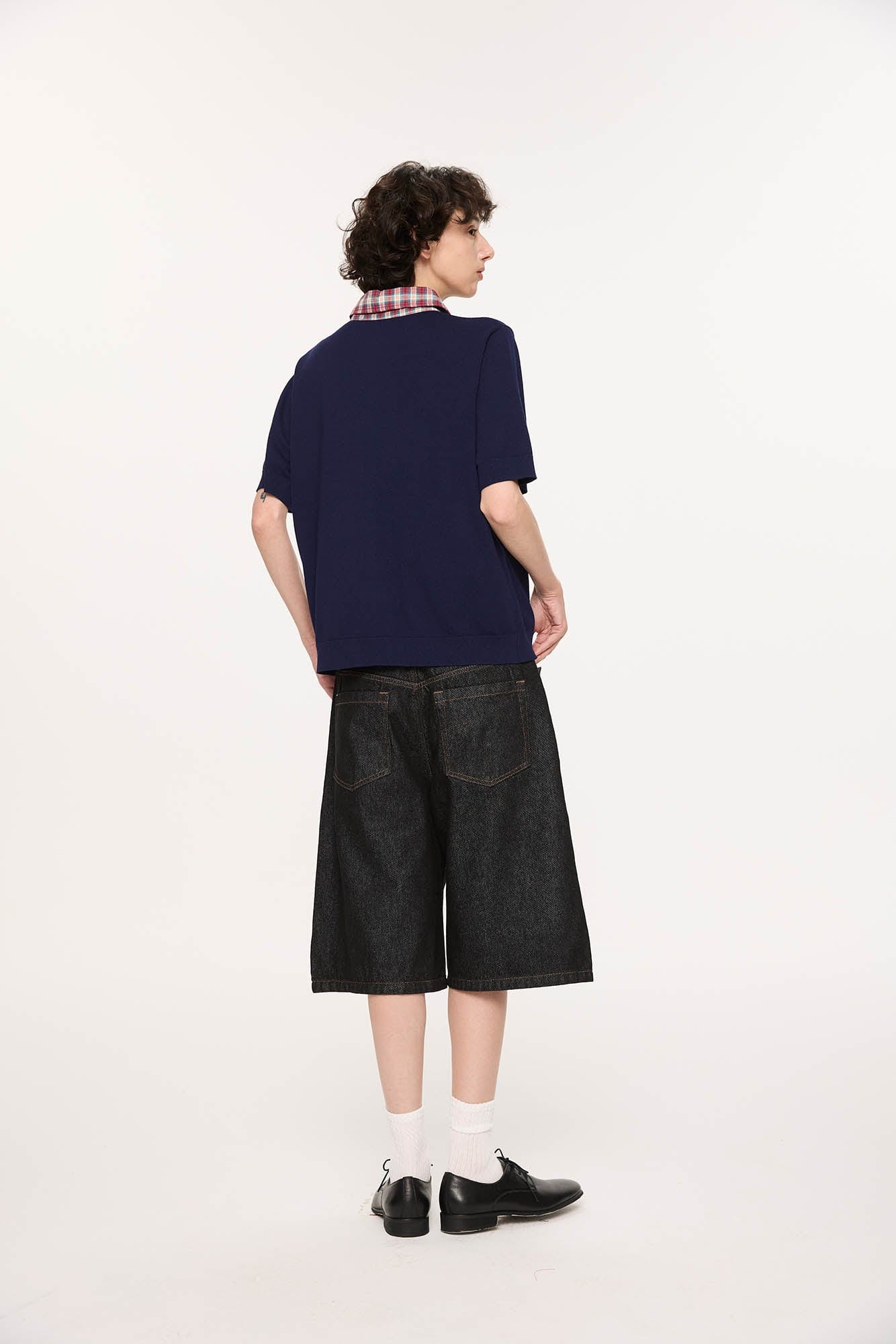 KREATE Preppy Spliced Plaid Collar Knit Polo