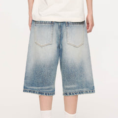 KREATE Retro Washed Button-Up Fuji-San Denim Shorts
