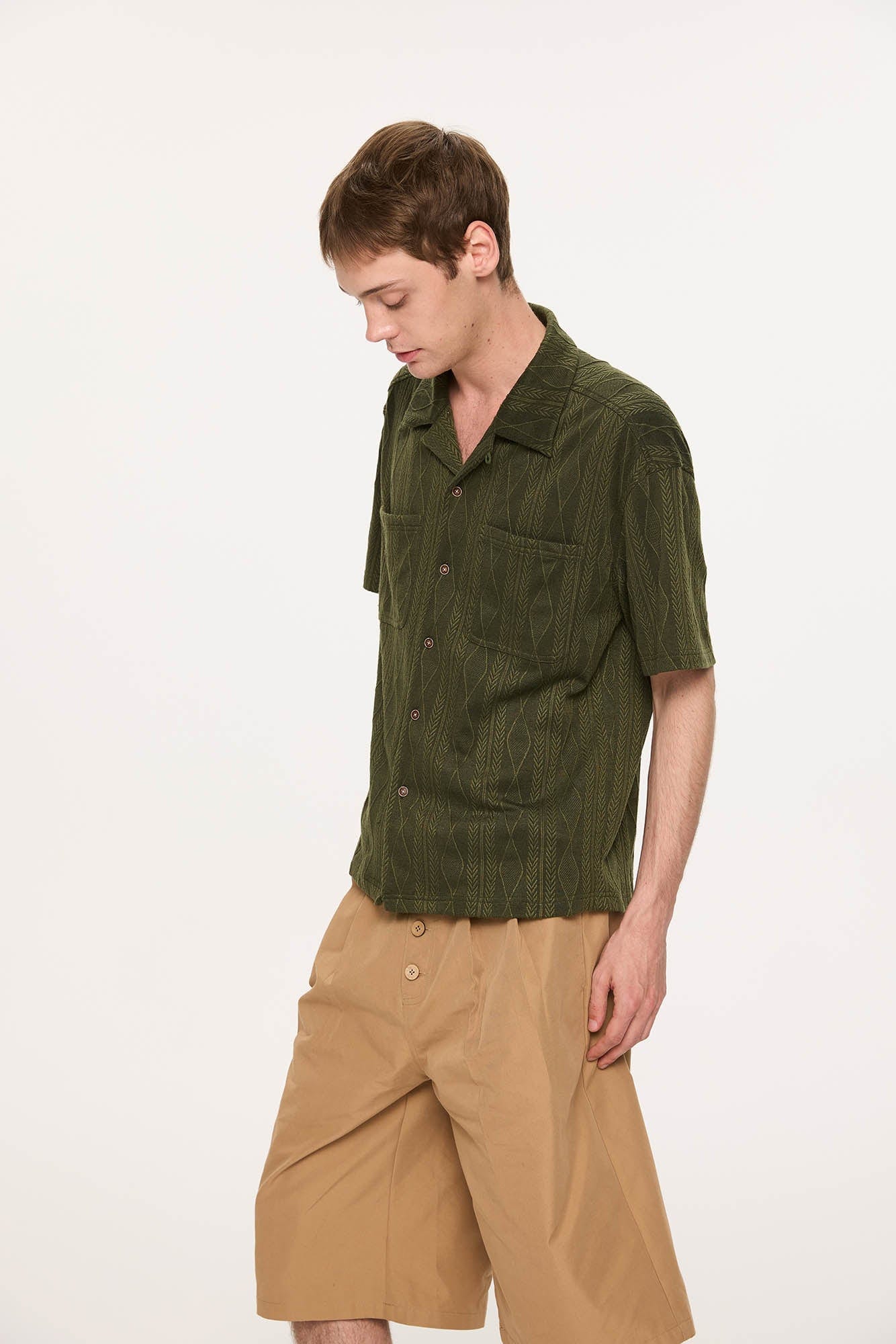 KREATE Cable-Jacquard Pocket Cuban Half Shirt