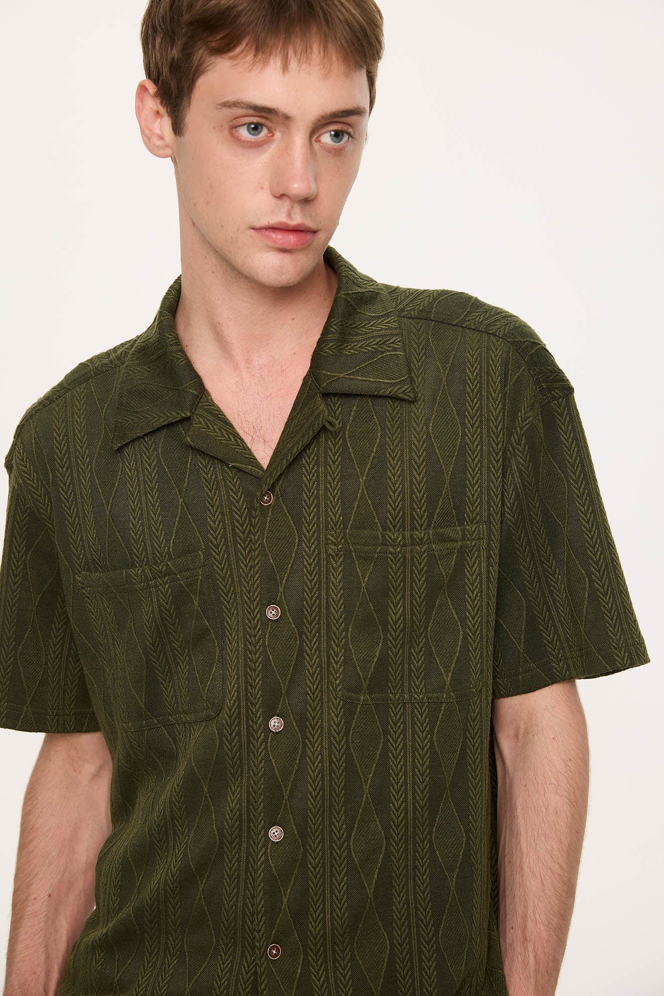 KREATE Cable-Jacquard Pocket Cuban Half Shirt