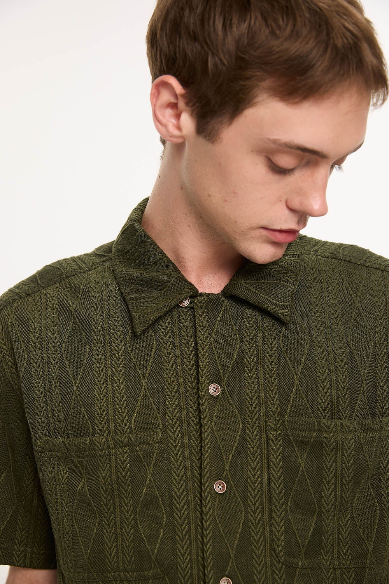 KREATE Cable-Jacquard Pocket Cuban Half Shirt