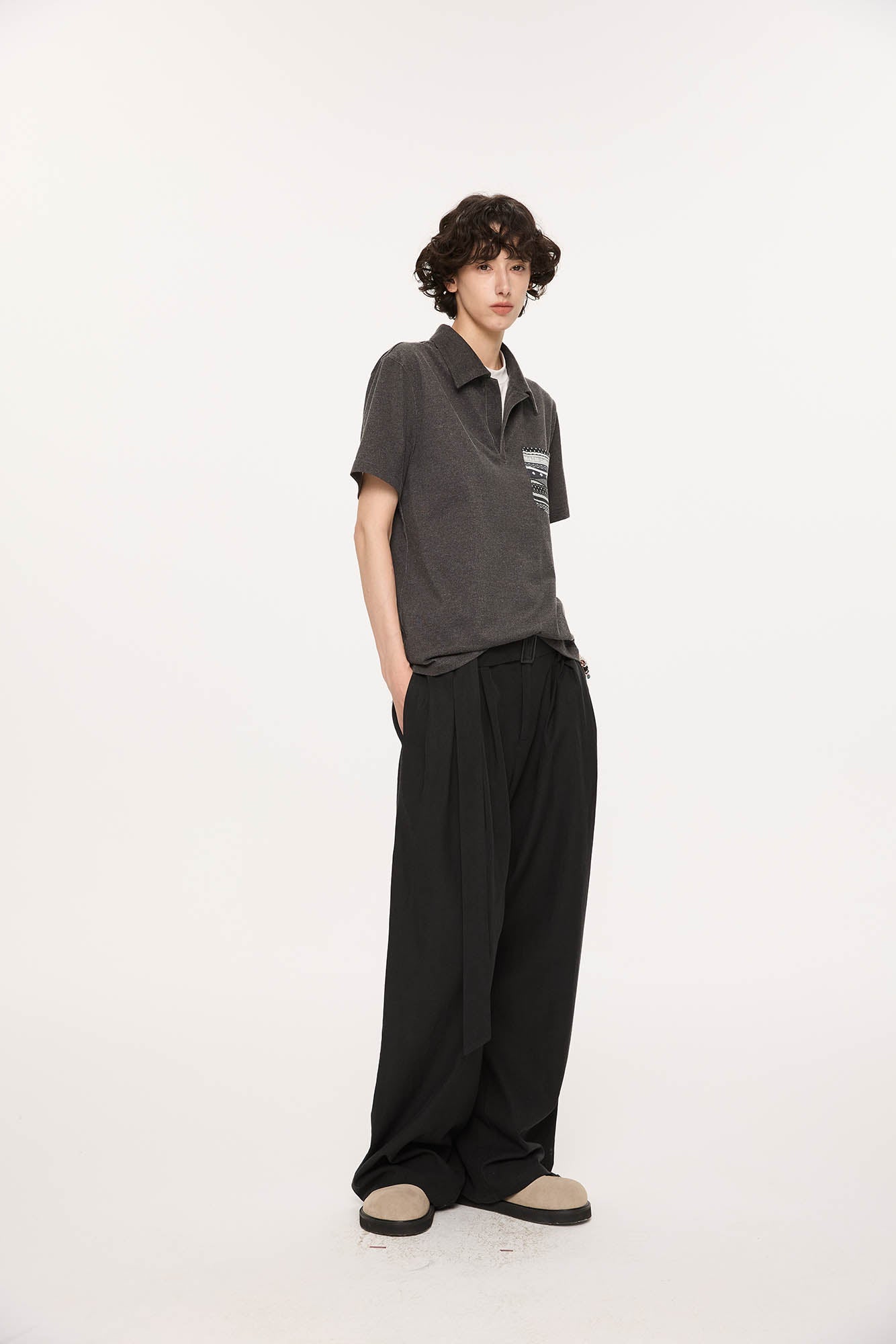 KREATE Layered Fair Isle Pocket Polo T-Shirt