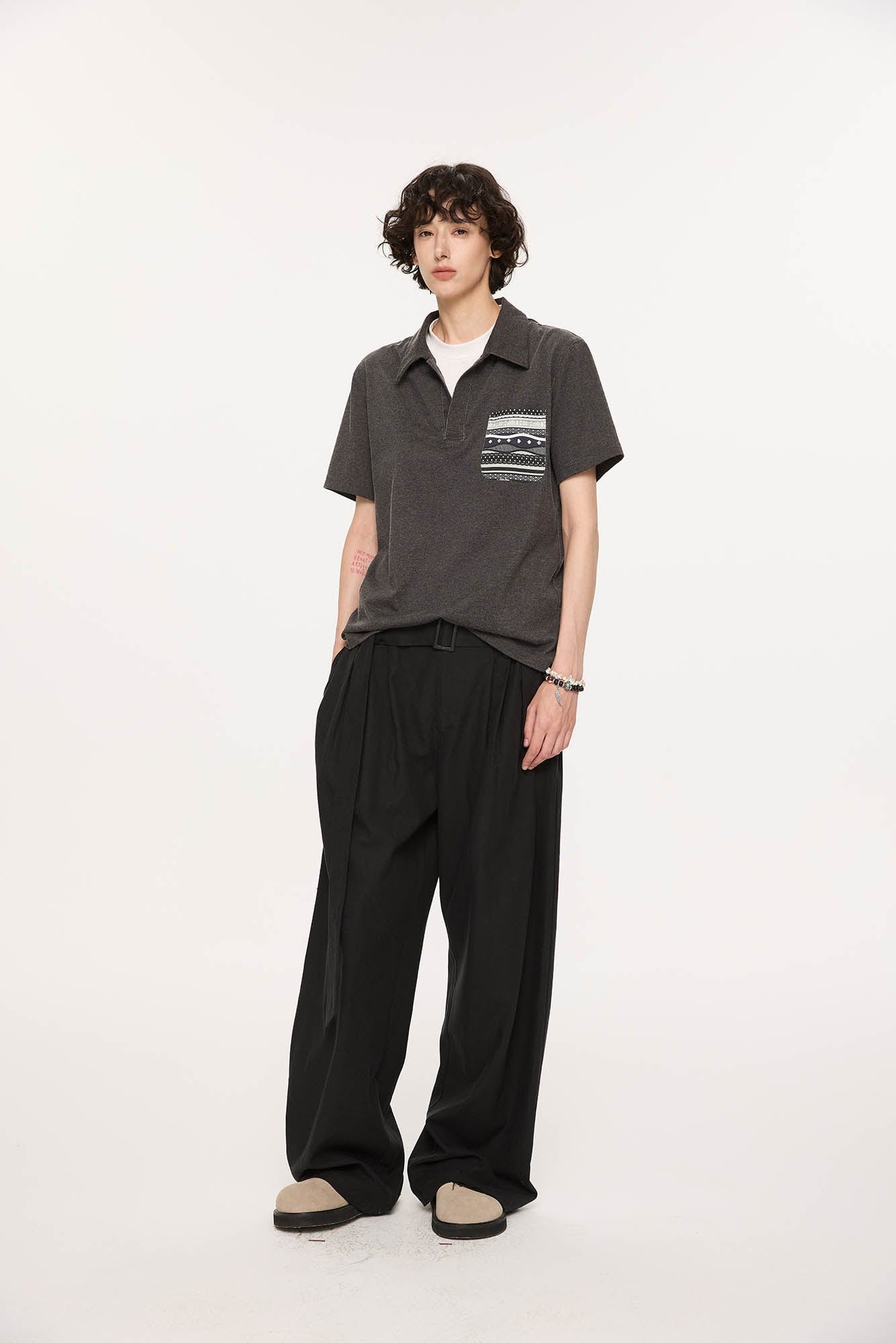 KREATE Layered Fair Isle Pocket Polo T-Shirt