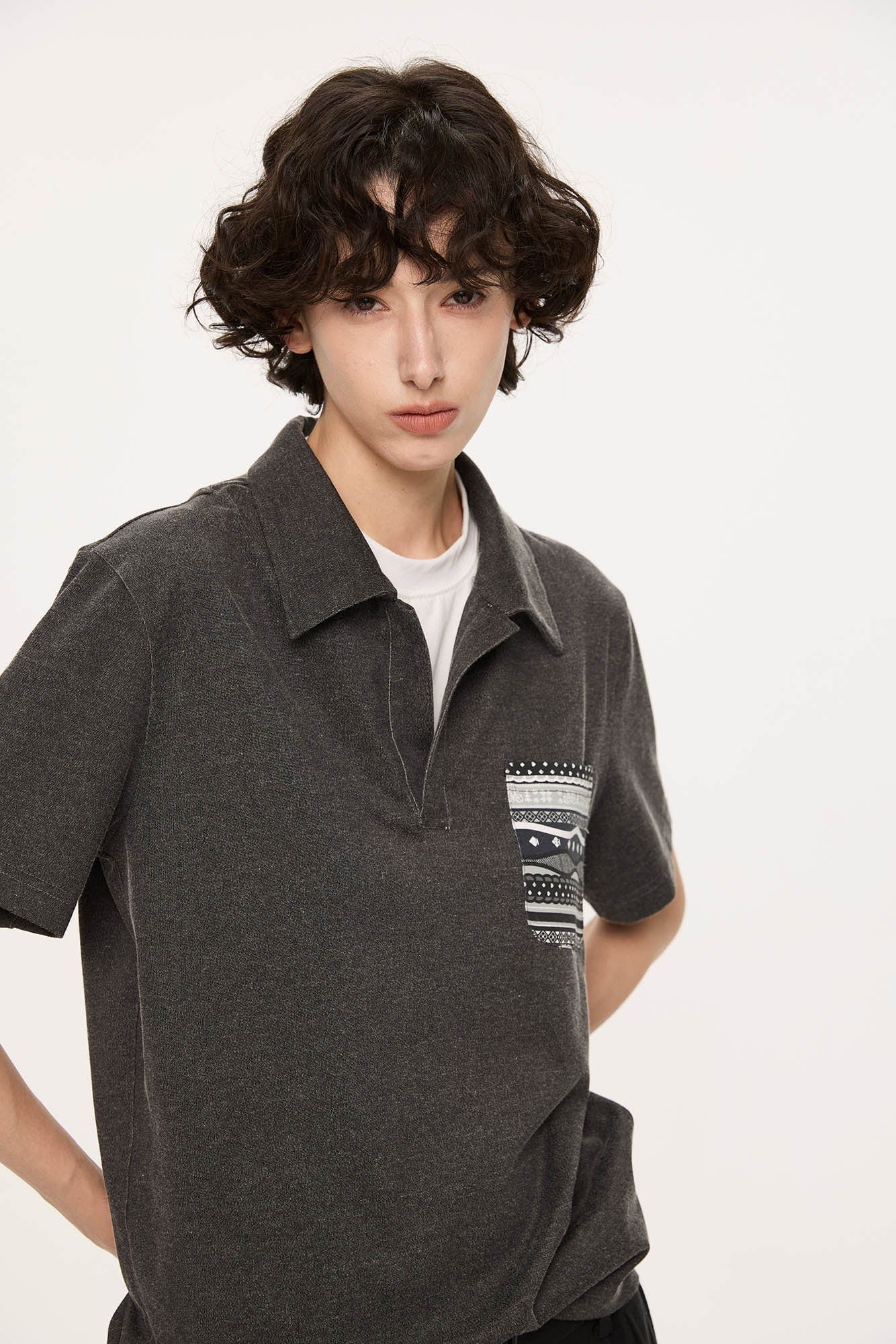 KREATE Layered Fair Isle Pocket Polo T-Shirt