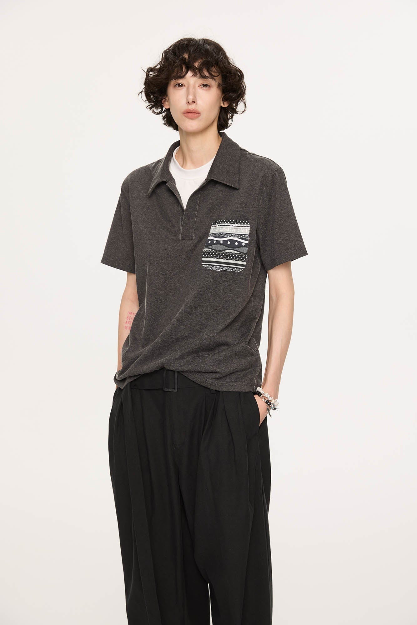 KREATE Layered Fair Isle Pocket Polo T-Shirt