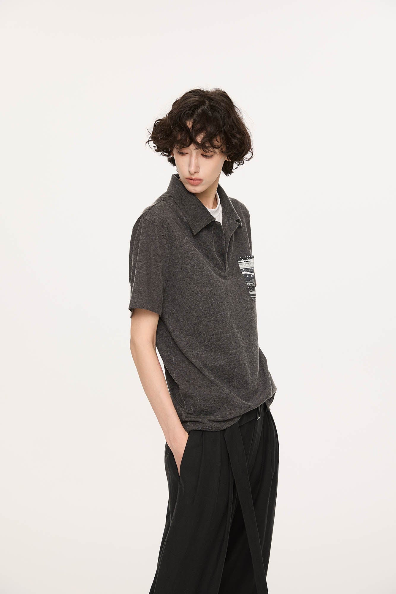 KREATE Layered Fair Isle Pocket Polo T-Shirt