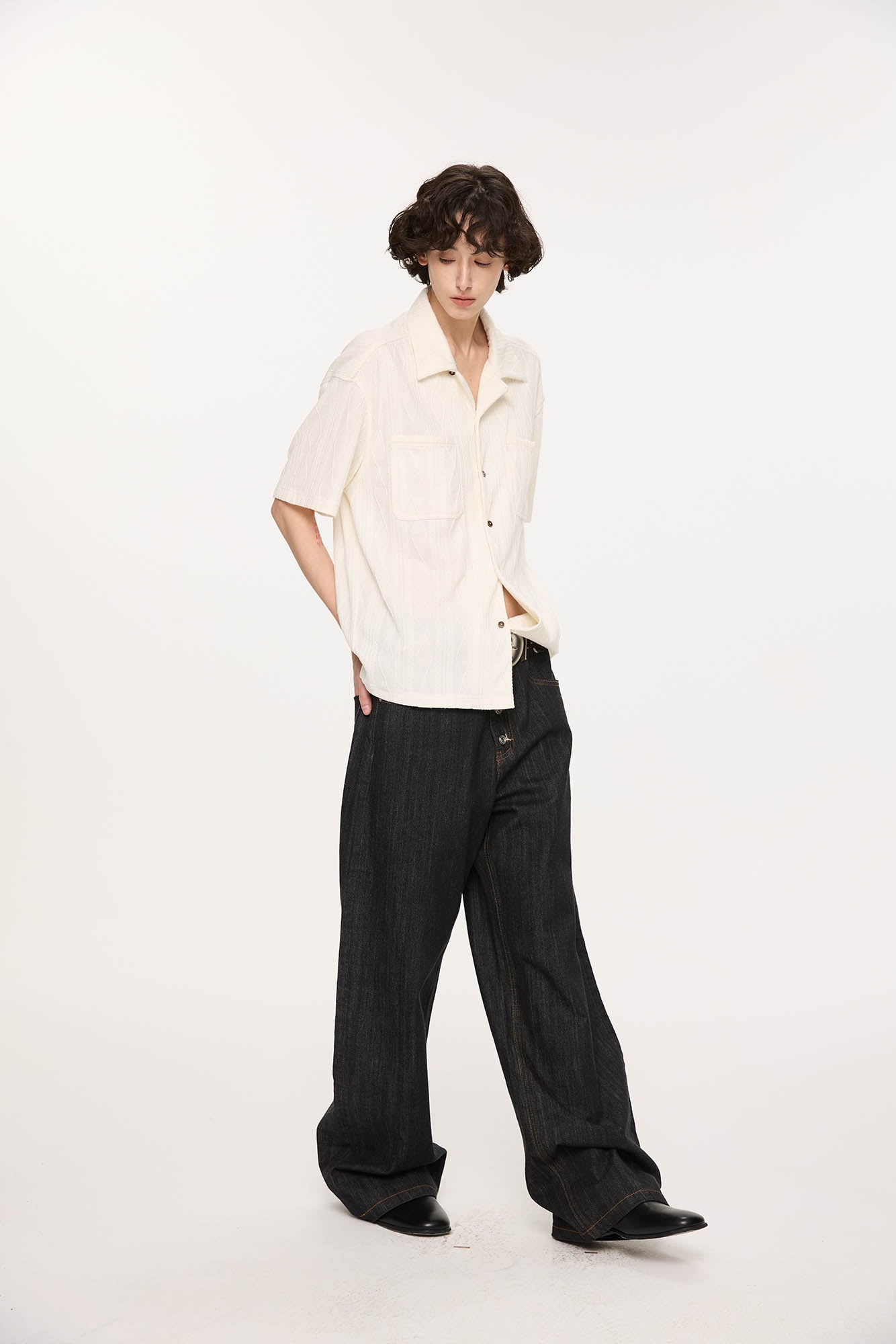 KREATE Cable-Jacquard Pocket Cuban Half Shirt