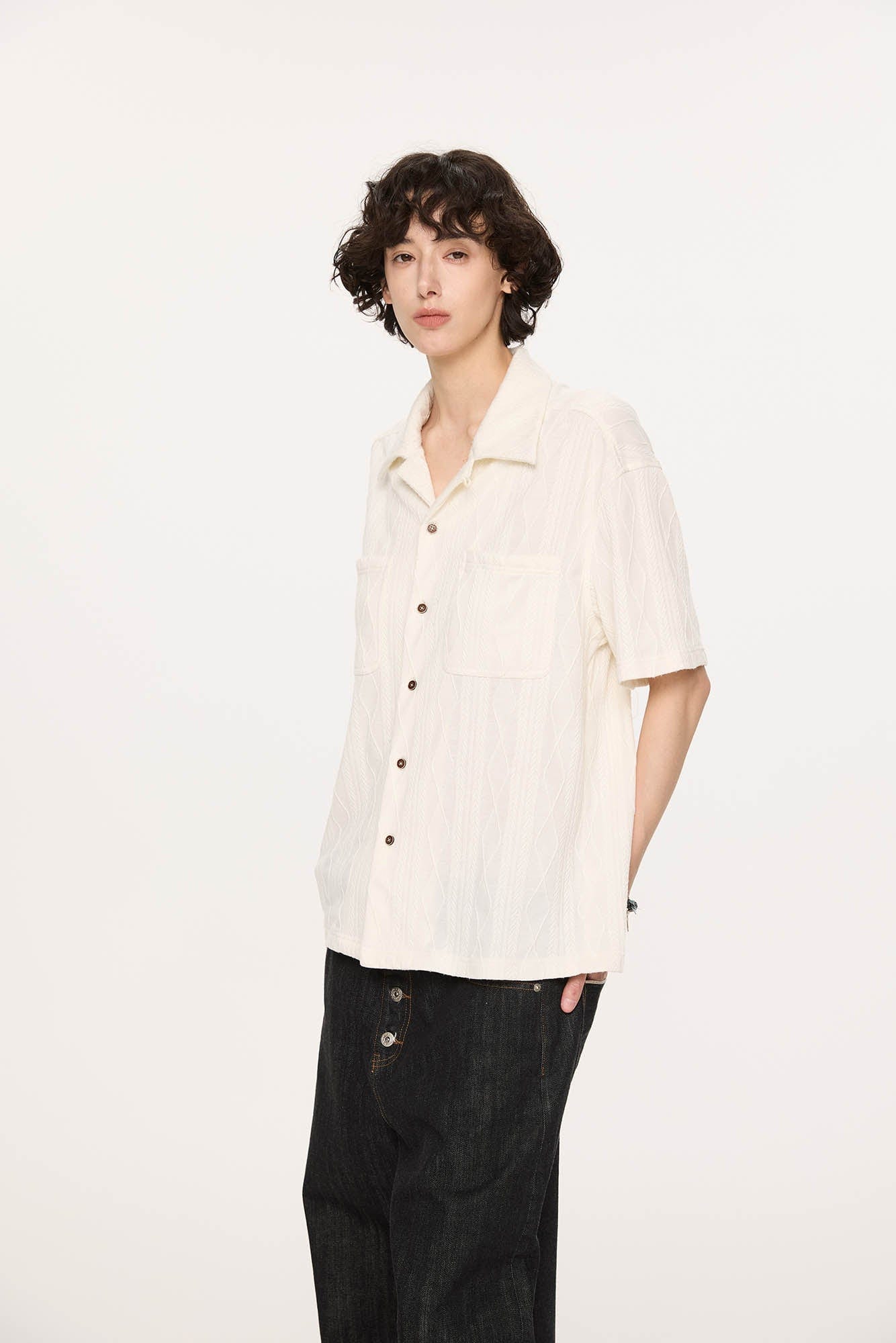 KREATE Cable-Jacquard Pocket Cuban Half Shirt