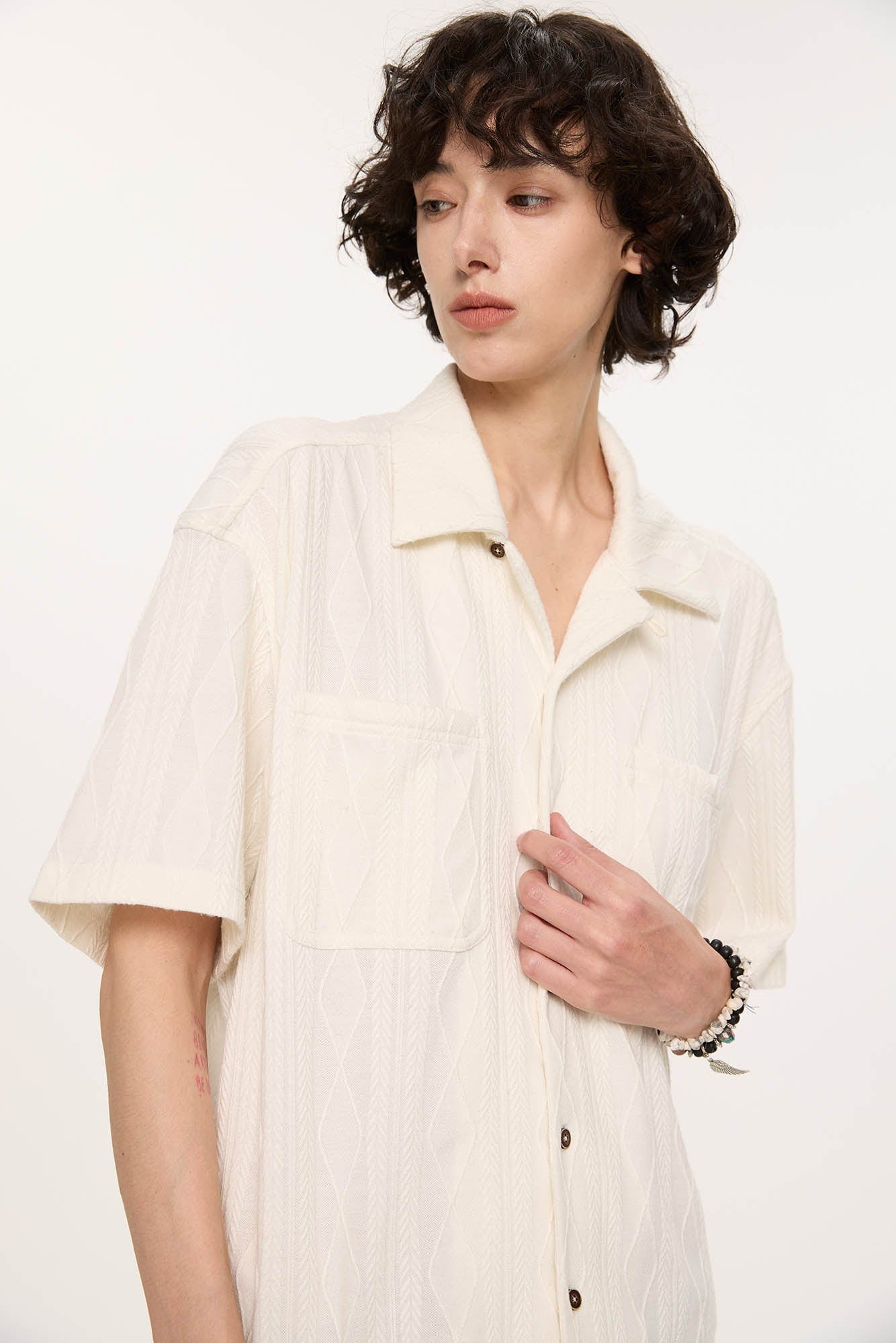 KREATE Cable-Jacquard Pocket Cuban Half Shirt