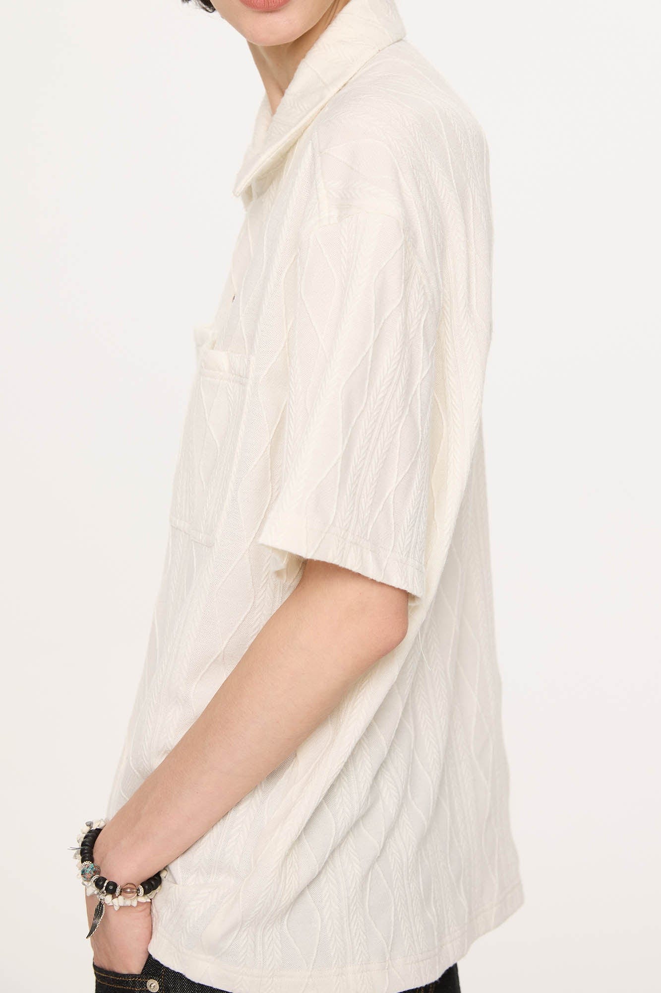 KREATE Cable-Jacquard Pocket Cuban Half Shirt