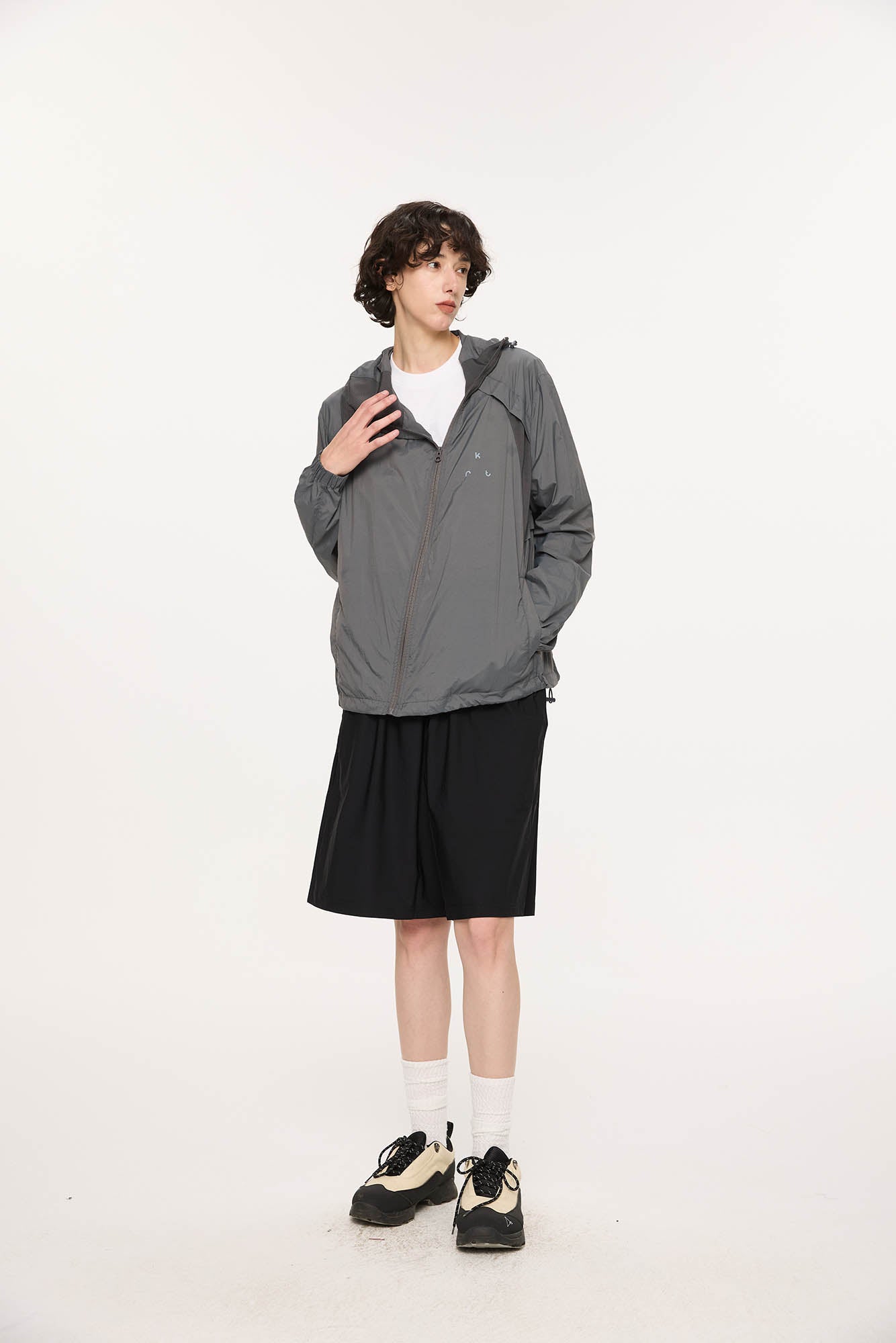 KREATE Asymmetrical Zip Mesh-Paneled UV Protection Hooded Jacket