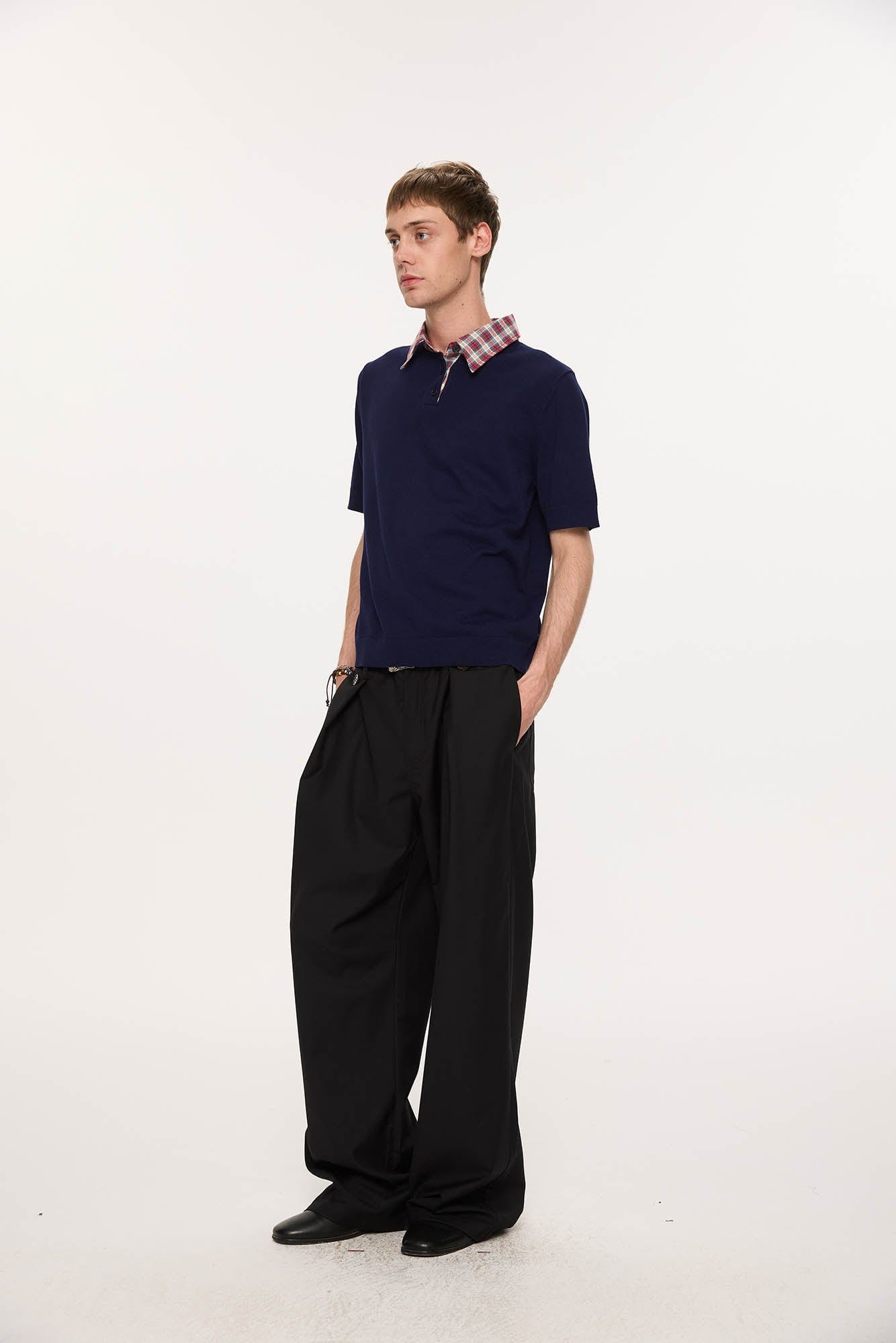 KREATE Preppy Spliced Plaid Collar Knit Polo