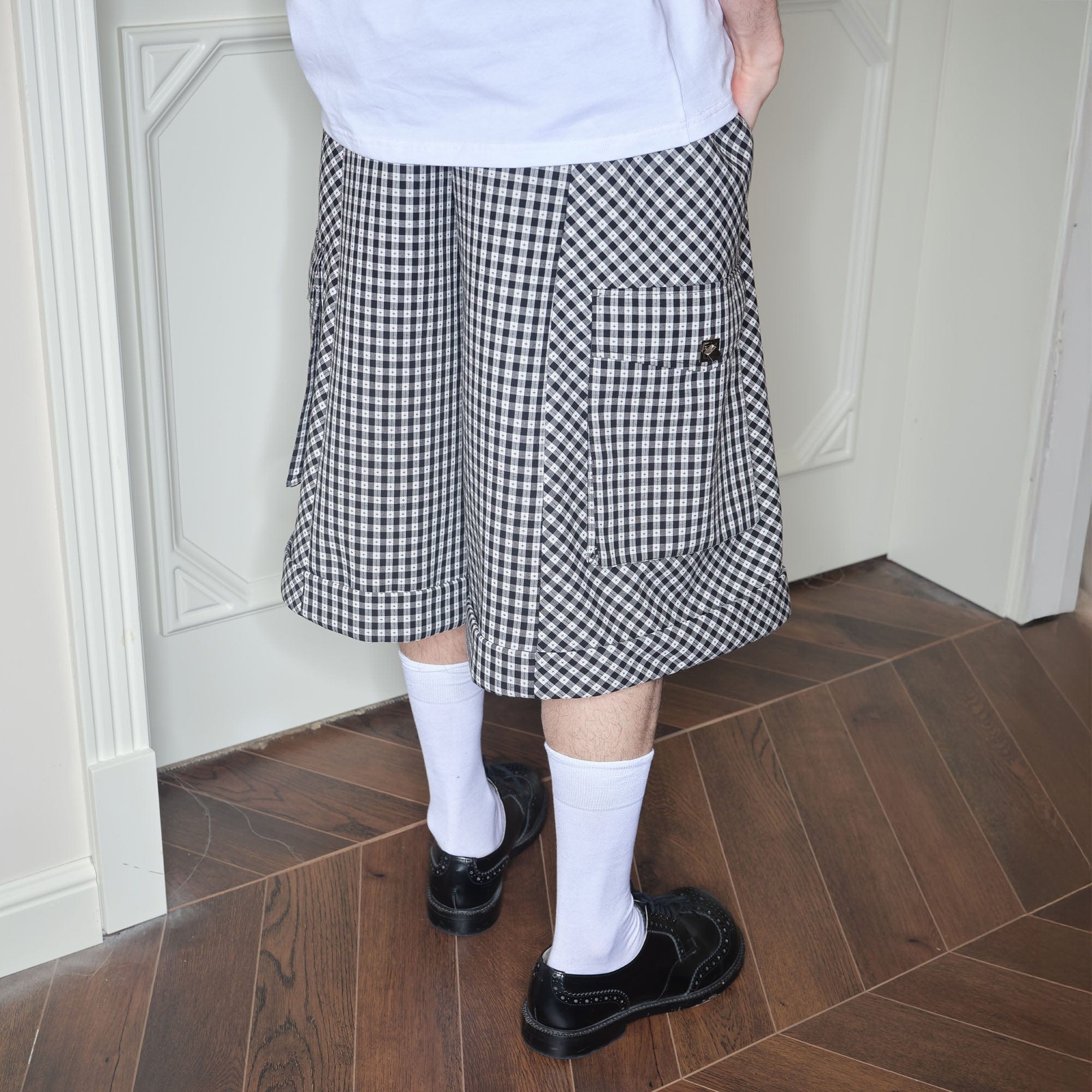 SOURPLUM Retro Gingham Spliced Oversized Shorts