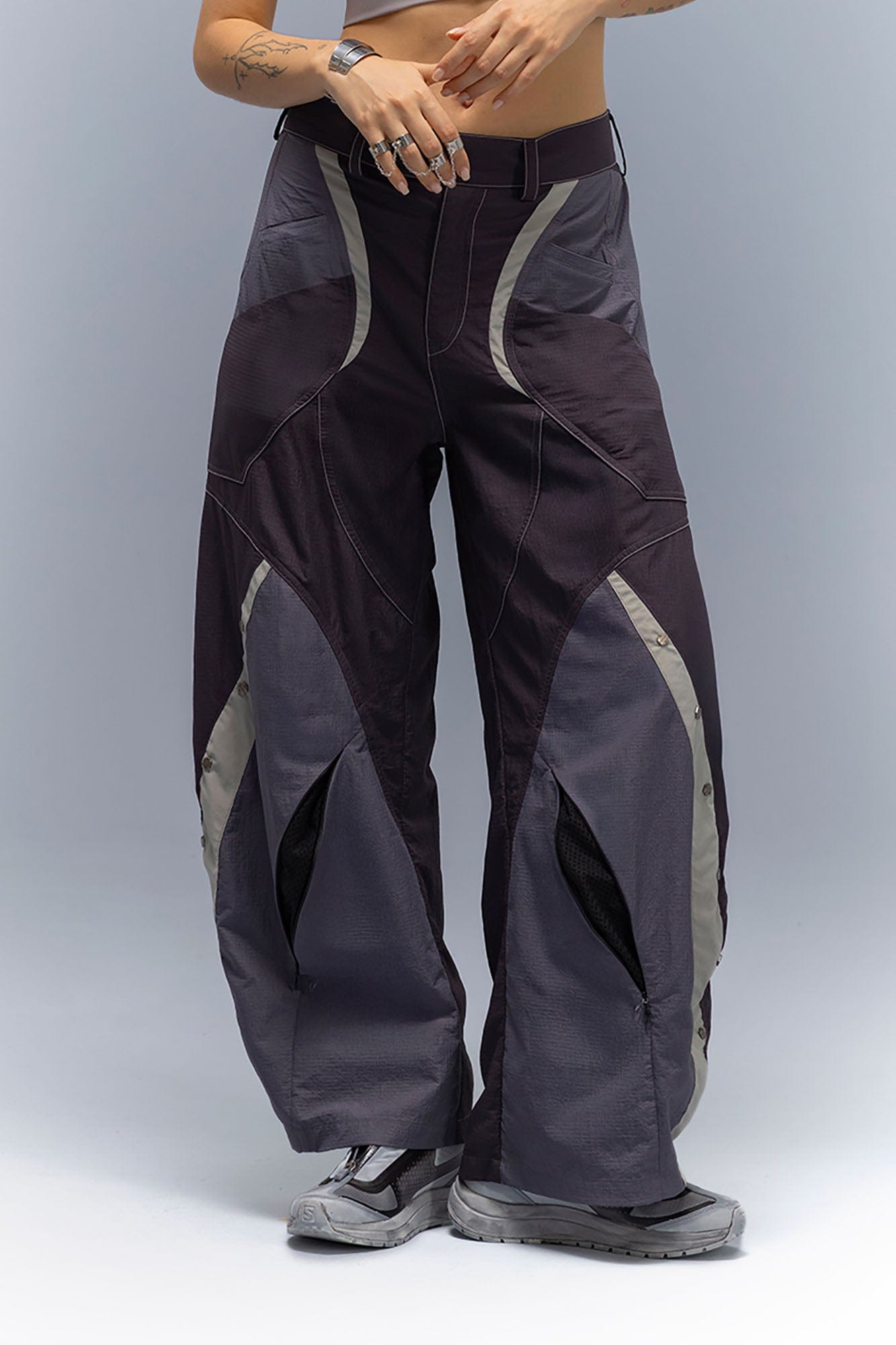 XIPHEVIL Deconstructed Contrast Panel Utility Curved Pants