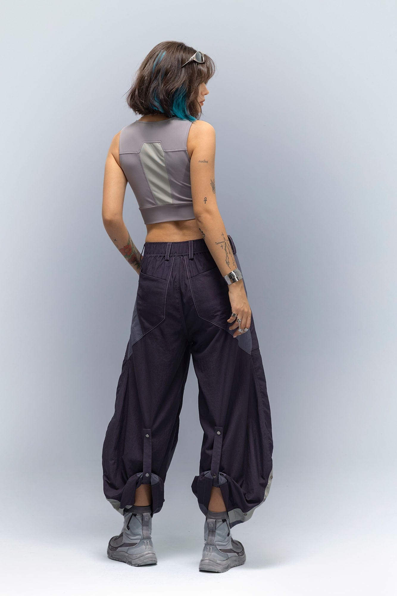 XIPHEVIL Deconstructed Contrast Panel Utility Curved Pants