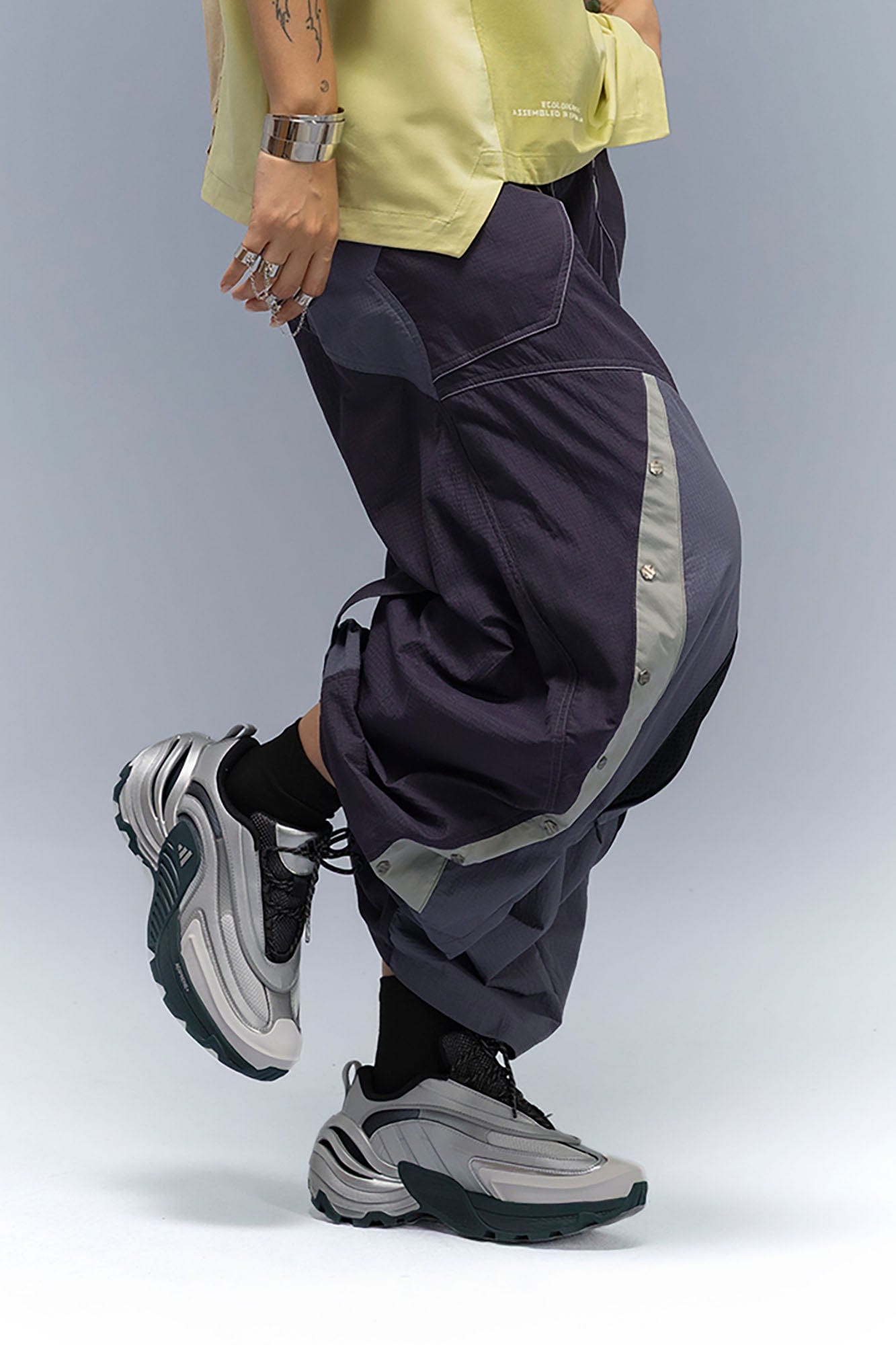 XIPHEVIL Deconstructed Contrast Panel Utility Curved Pants