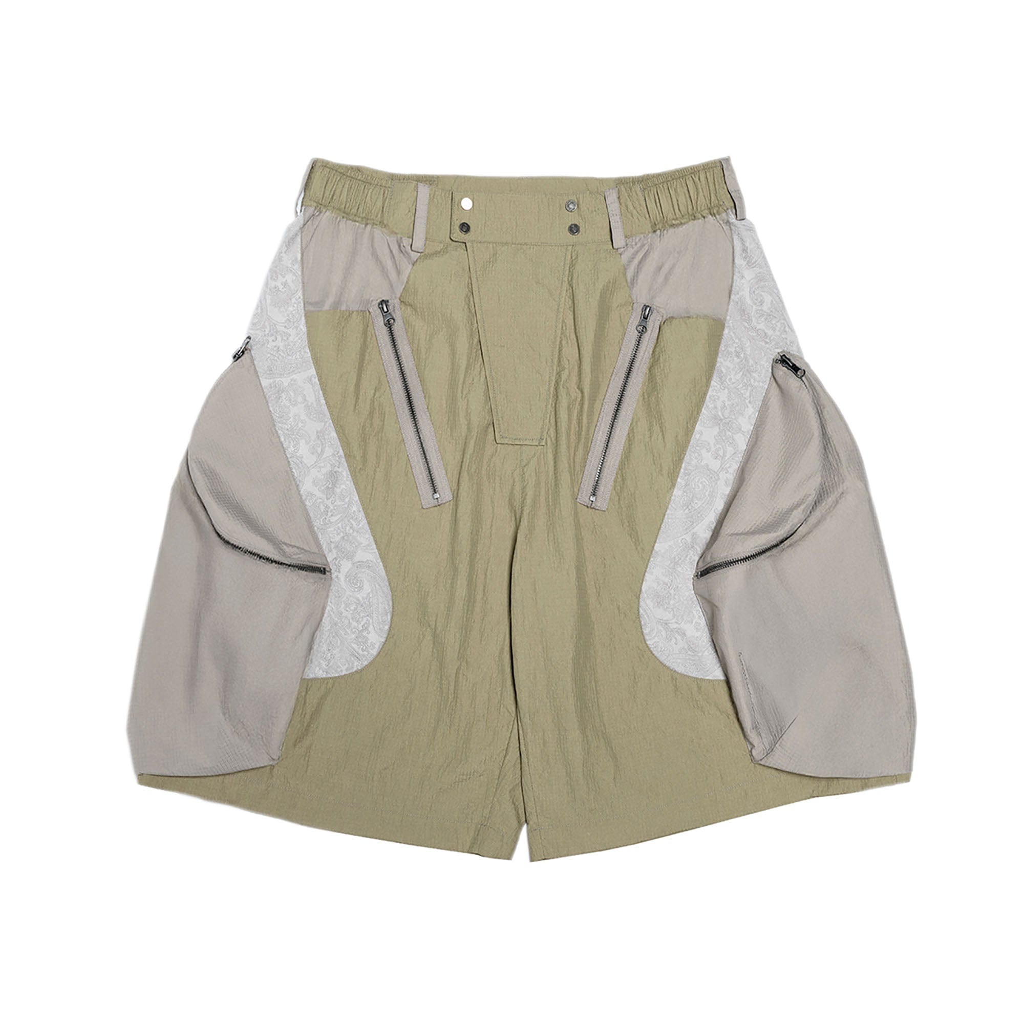 XIPHEVIL Snake Skin Contrast Panel Multi-Pocket Shorts