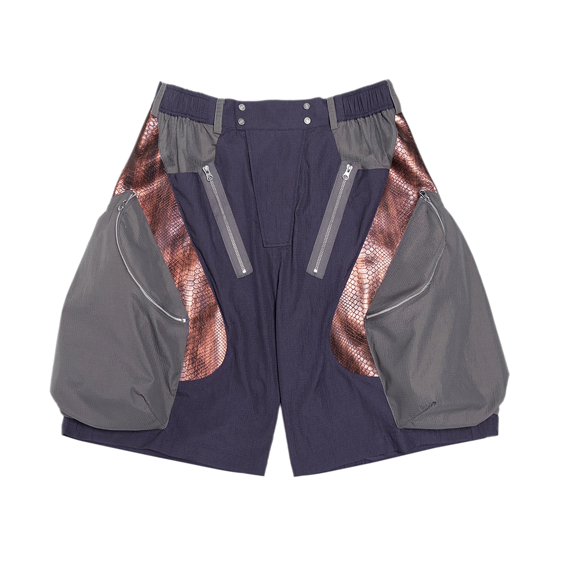 XIPHEVIL Snake Skin Contrast Panel Multi-Pocket Shorts