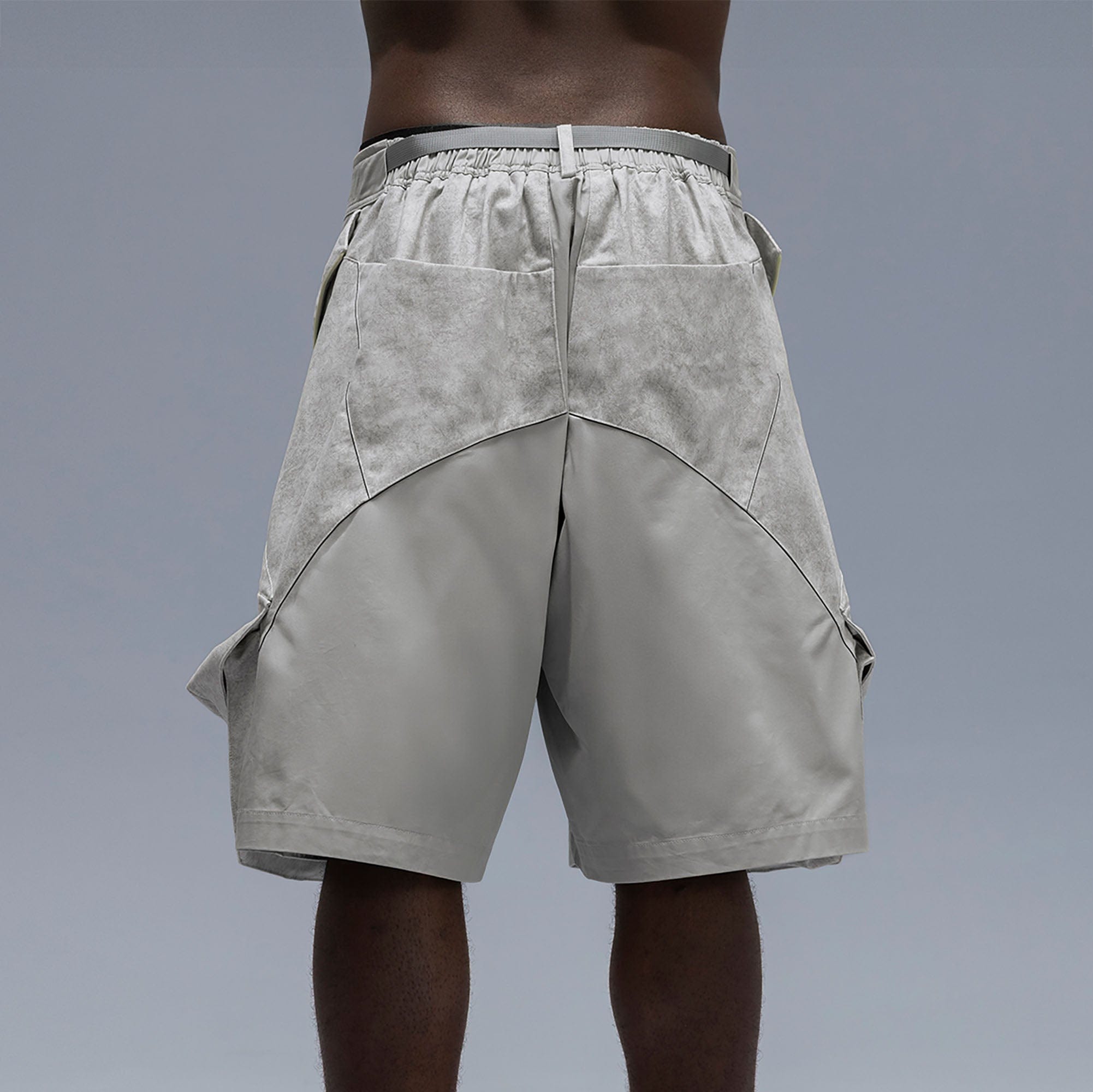 XIPHEVIL Washed Contrast Panel Pocket Utility Shorts Gray