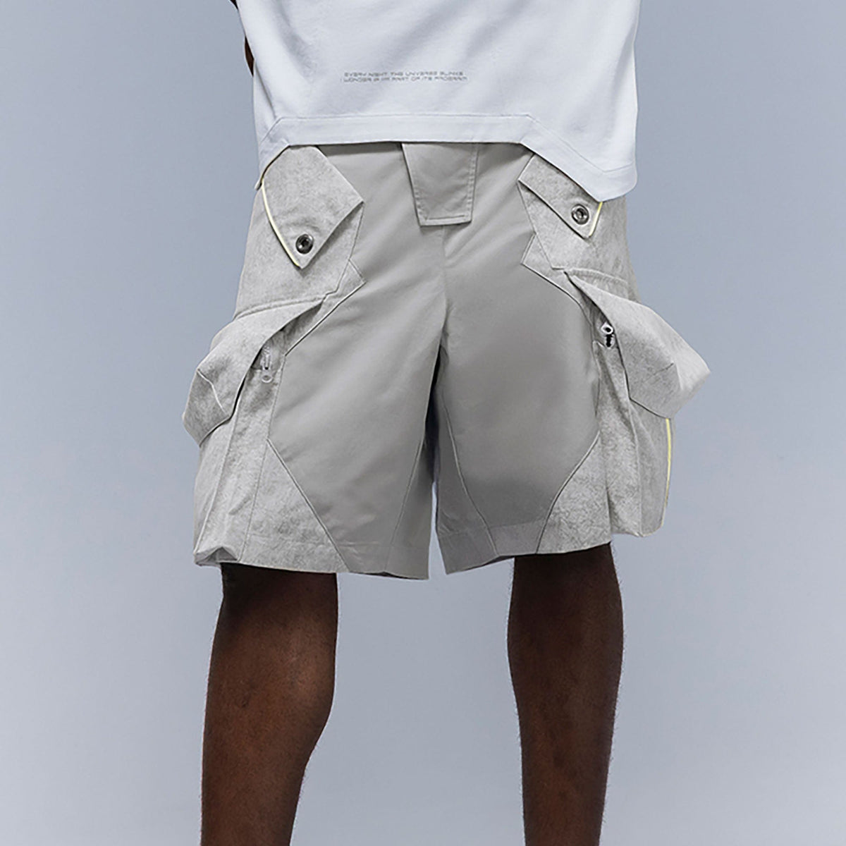 XIPHEVIL Washed Contrast Panel Pocket Utility Shorts Gray