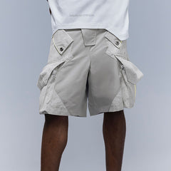 XIPHEVIL Washed Contrast Panel Pocket Utility Shorts Gray