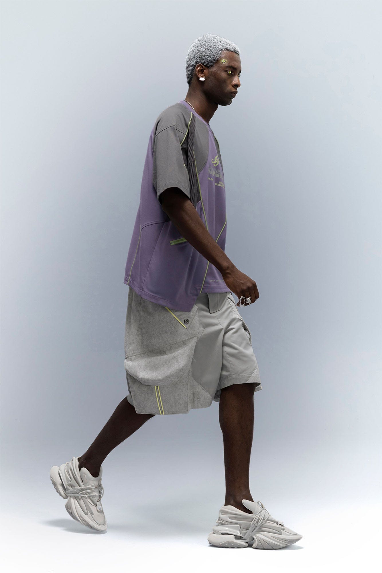 XIPHEVIL Washed Contrast Panel Pocket Utility Shorts Gray