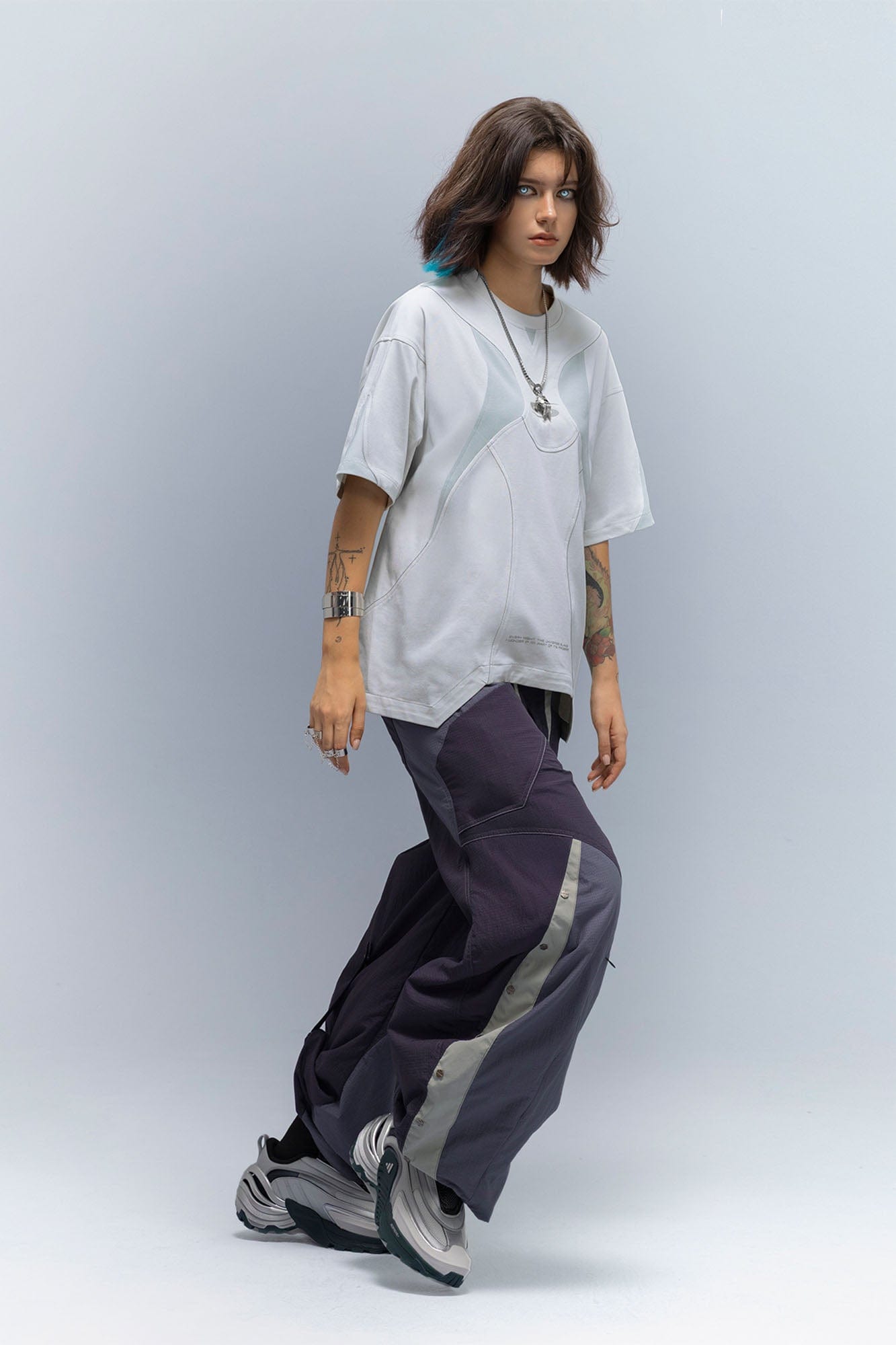 XIPHEVIL Deconstructed Contrast Panel Utility Curved Pants