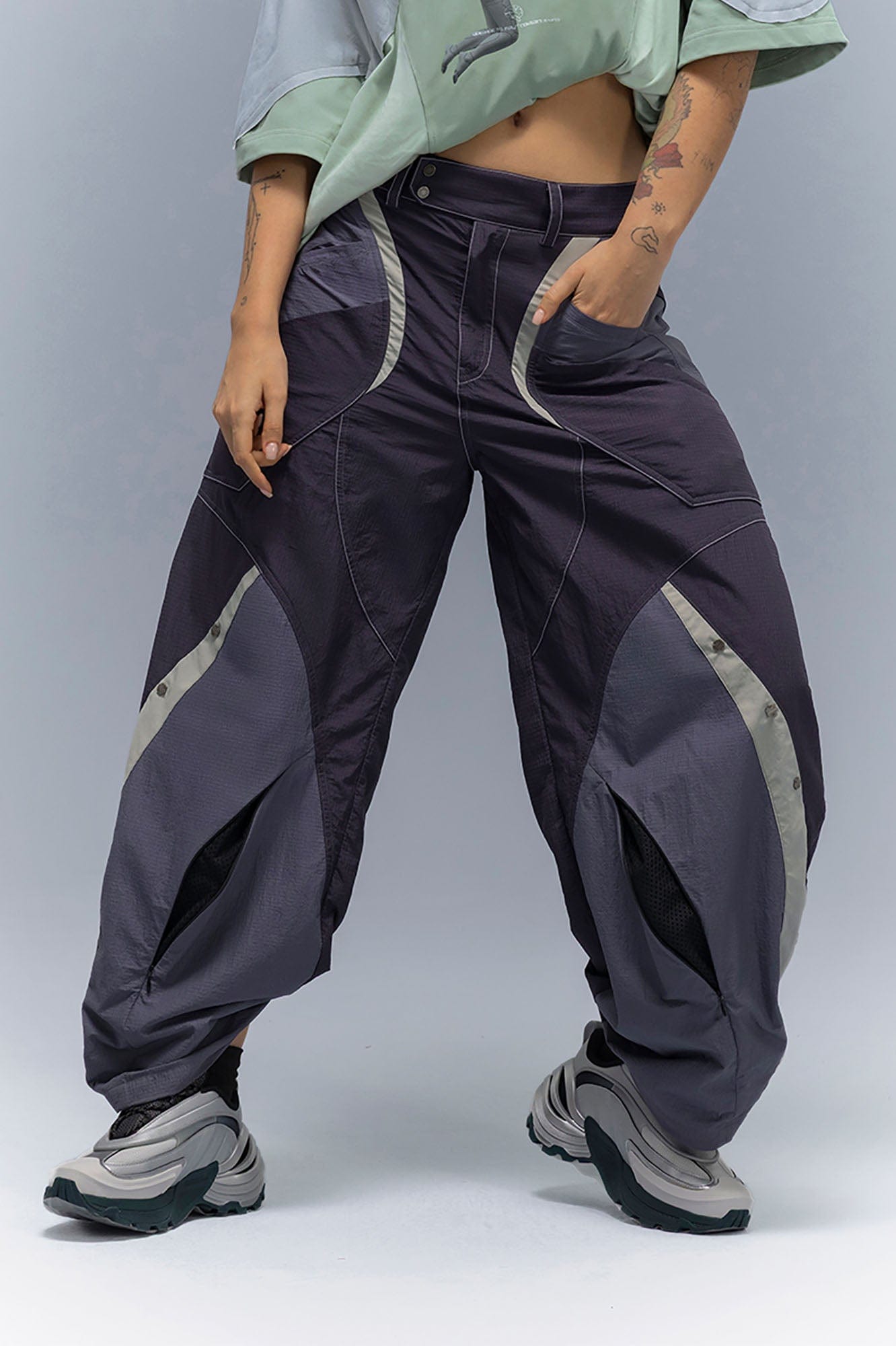XIPHEVIL Deconstructed Contrast Panel Utility Curved Pants