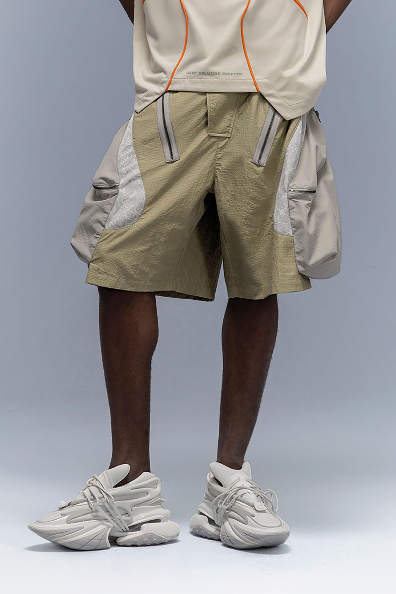 XIPHEVIL Snake Skin Contrast Panel Multi-Pocket Shorts