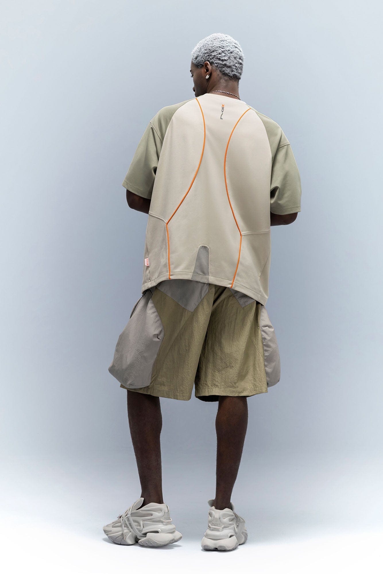 XIPHEVIL Snake Skin Contrast Panel Multi-Pocket Shorts